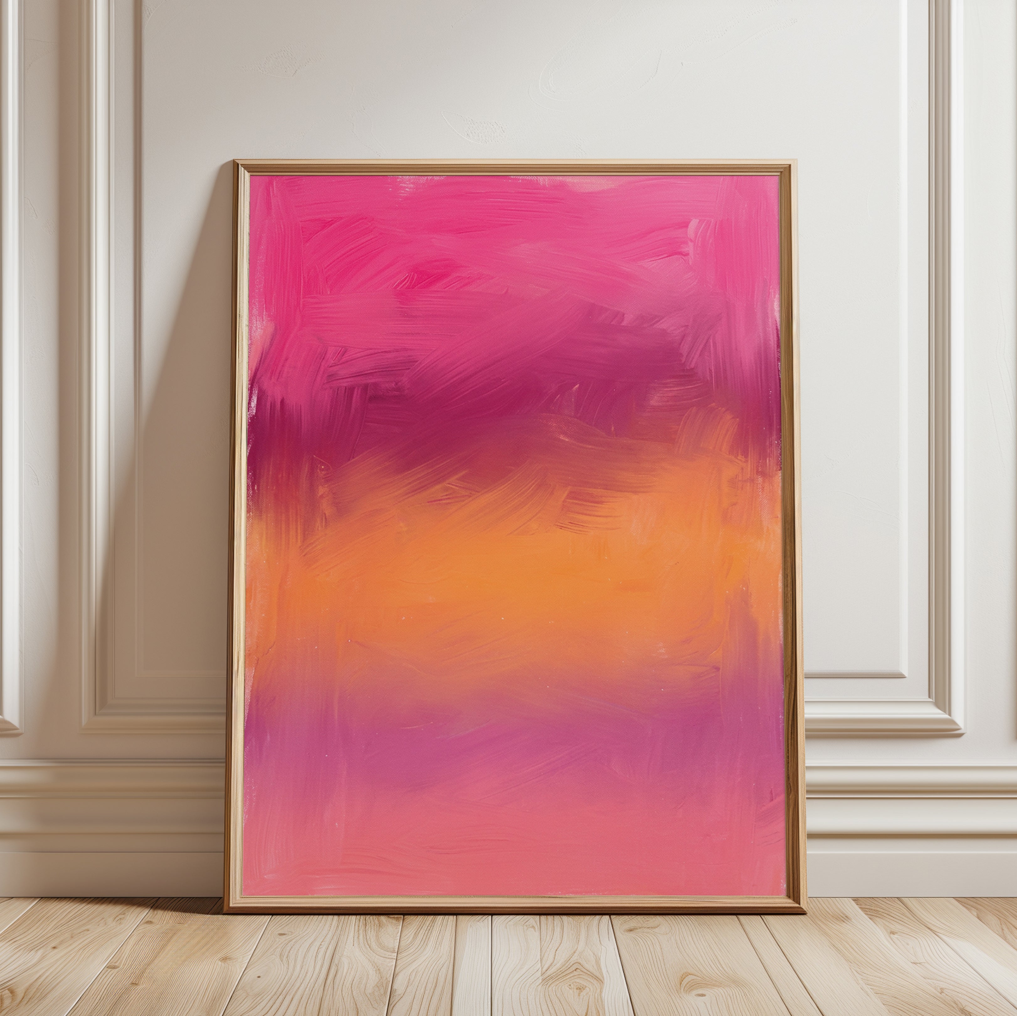 Abstract Gradient Print — Pink Orange Sunset Ombre - framed detail