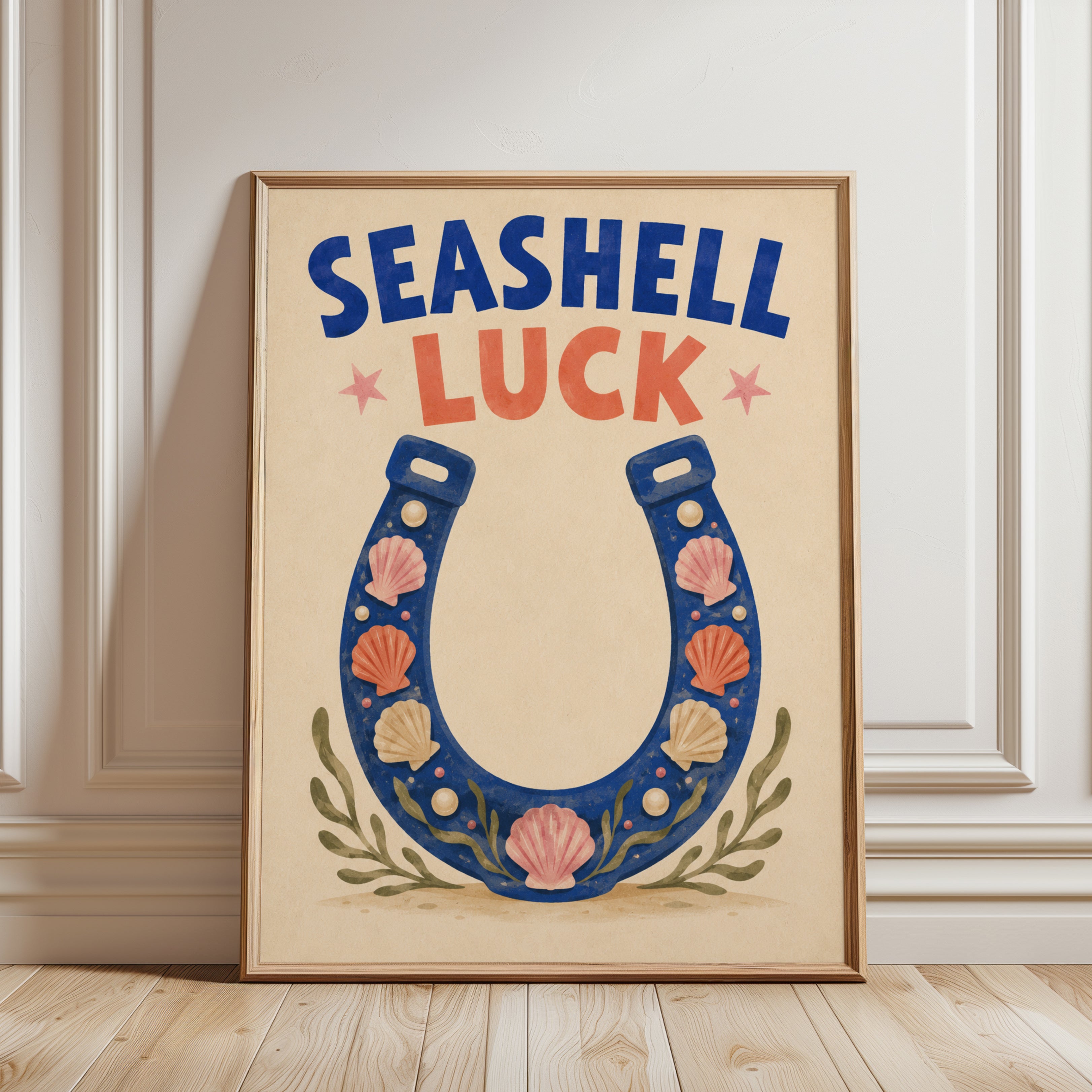 Seashell Wall Art – Coastal Luck Print - framed detail