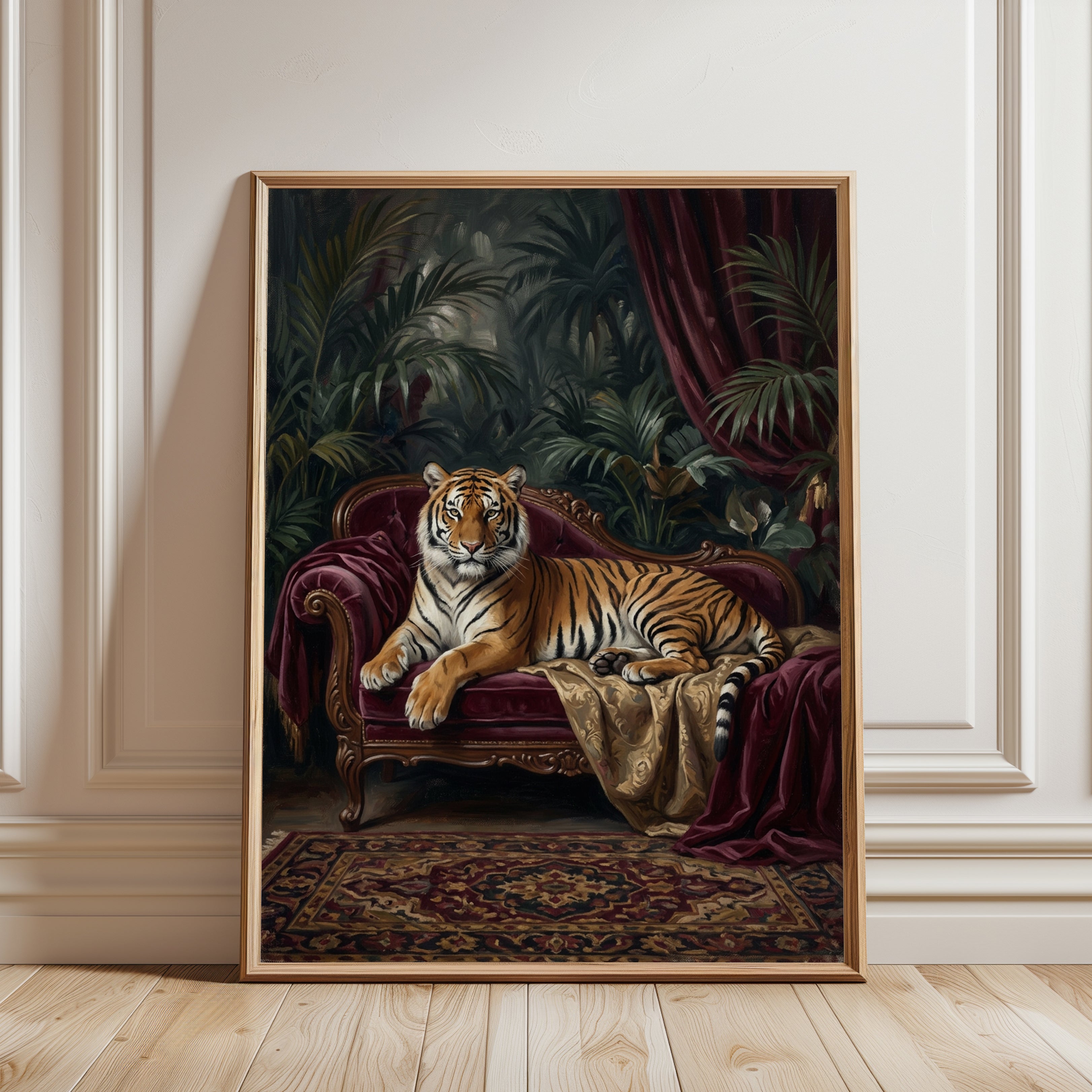 Tiger Portrait Art Print — Ornate Velvet Sofa - framed detail