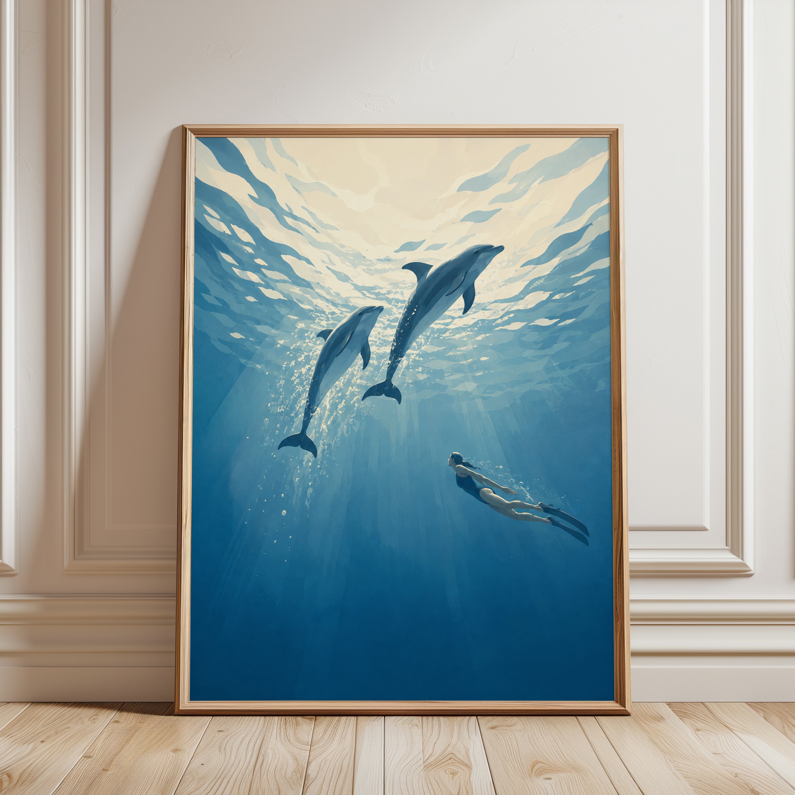 Dolphin Wall Art – Ocean Print - framed detail