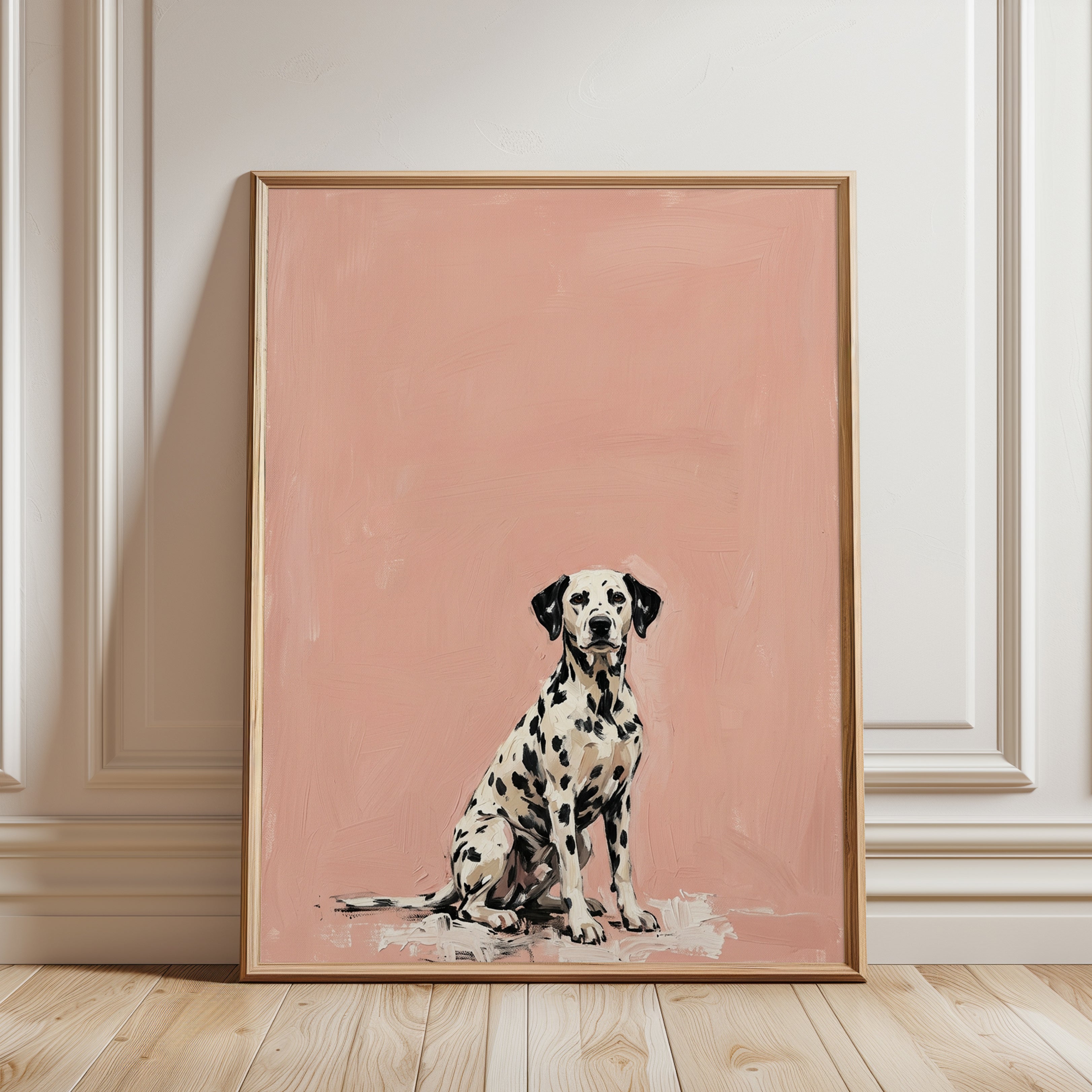 Dalmatian Dog Art Print — Hand-Painted Portrait on Pink - framed detail