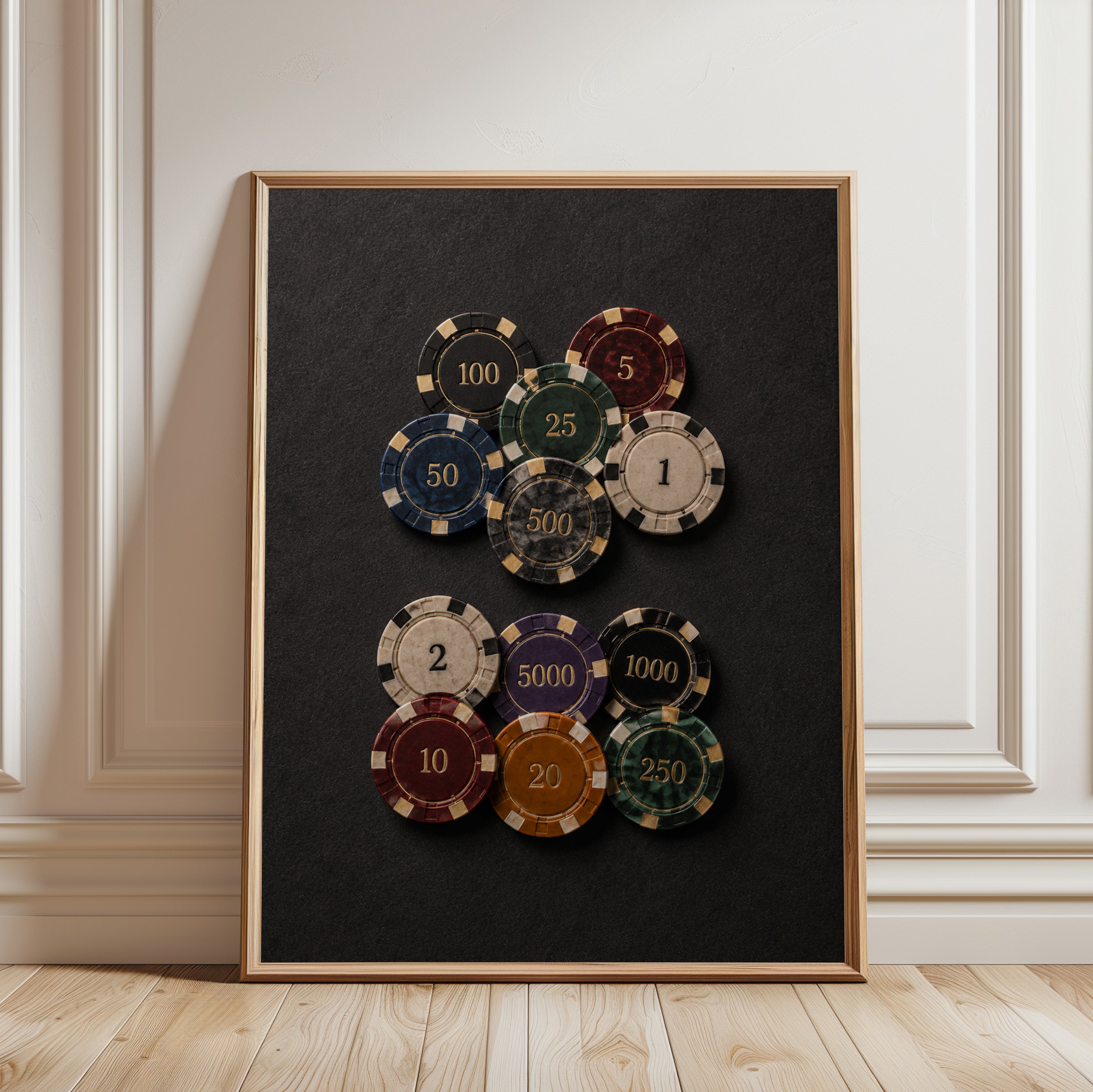 Poker Chip Wall Art – Casino Decor Print - framed detail