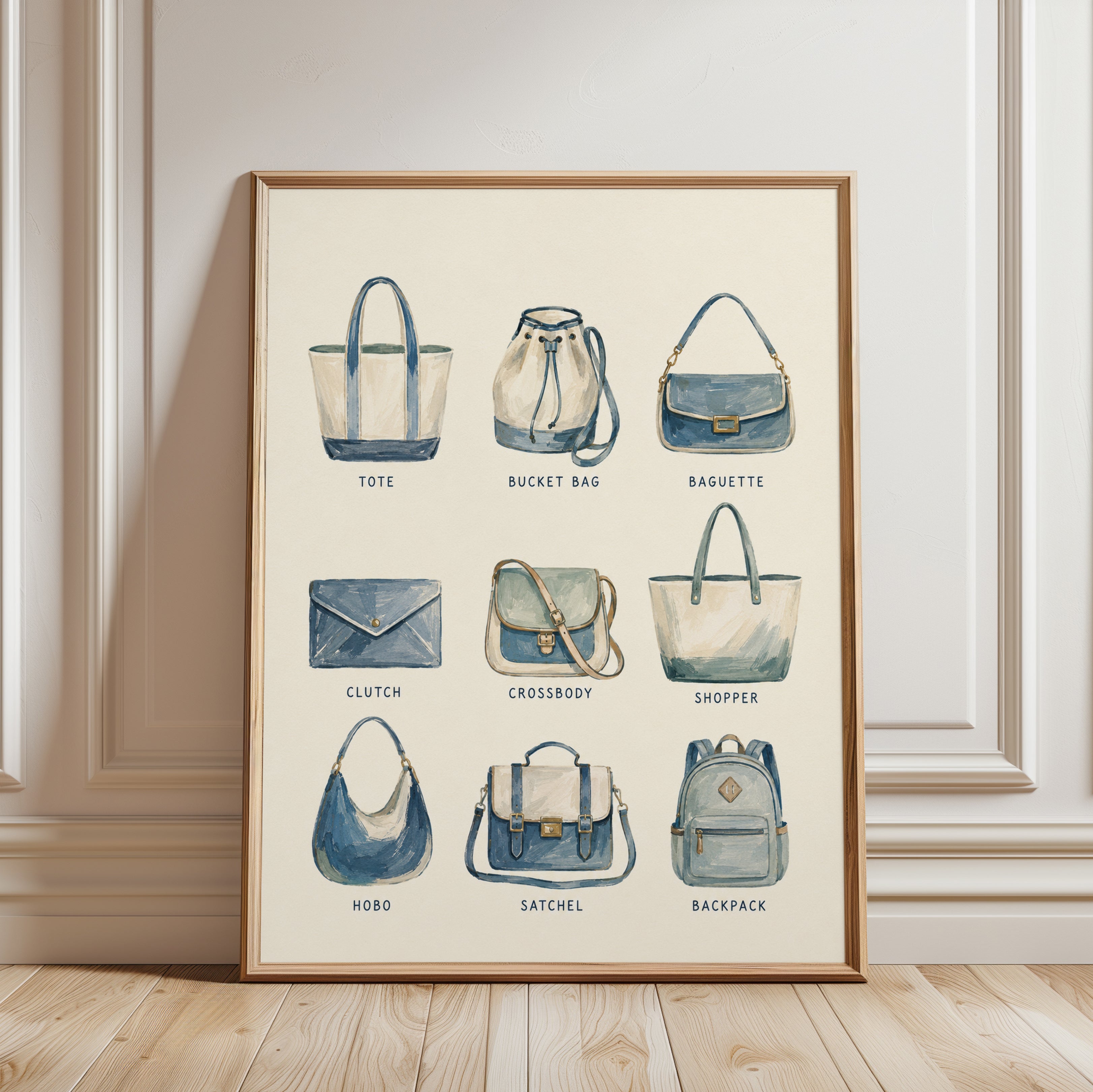 Bag Types Wall Art – Fashion Print - framed detail