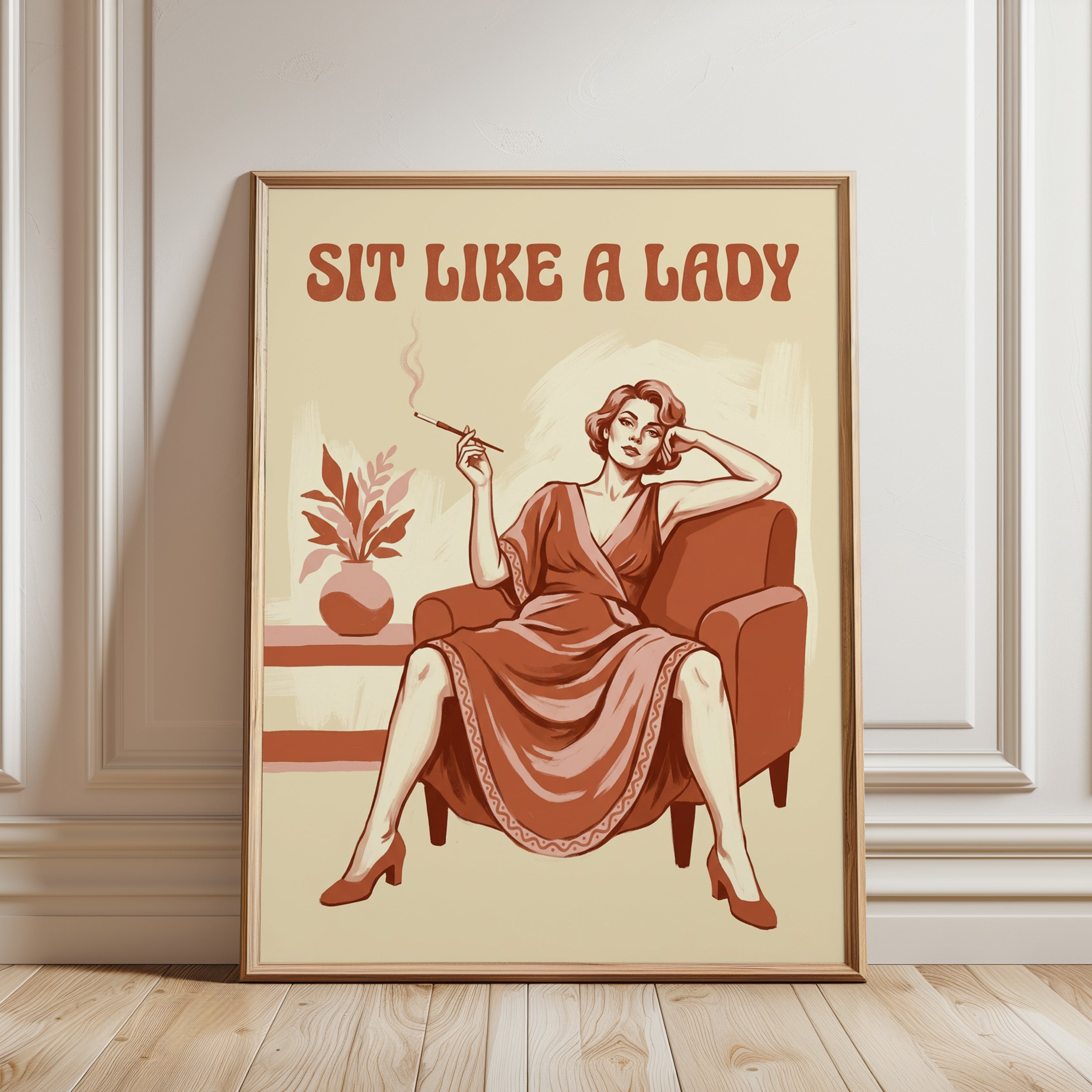 Sit Like a Lady Retro Poster: Vintage Lounge Art Print - framed detail