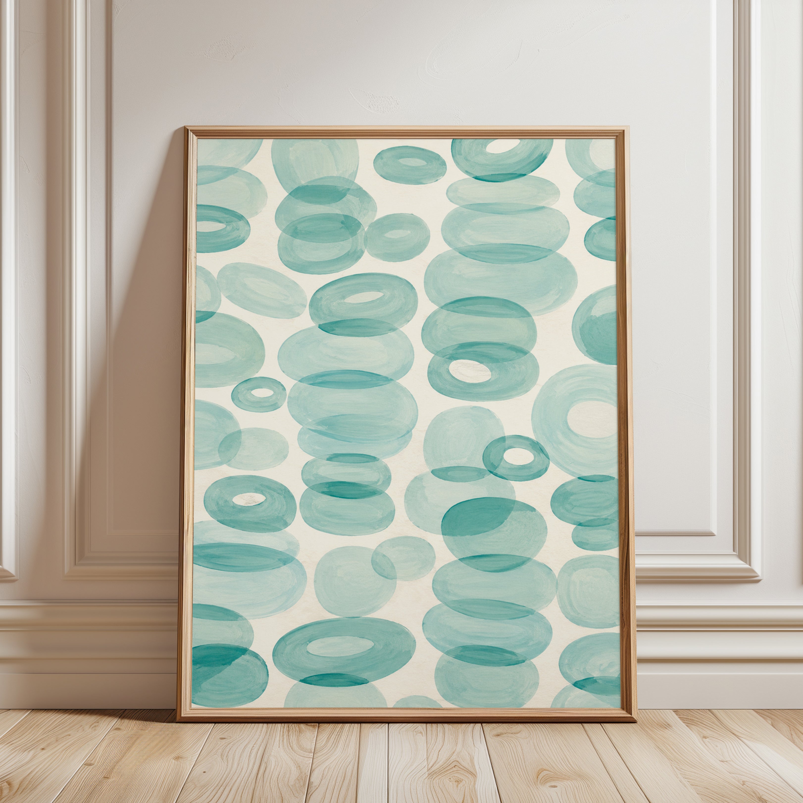 Abstract Circle Wall Art – Teal Geometric Print - framed detail