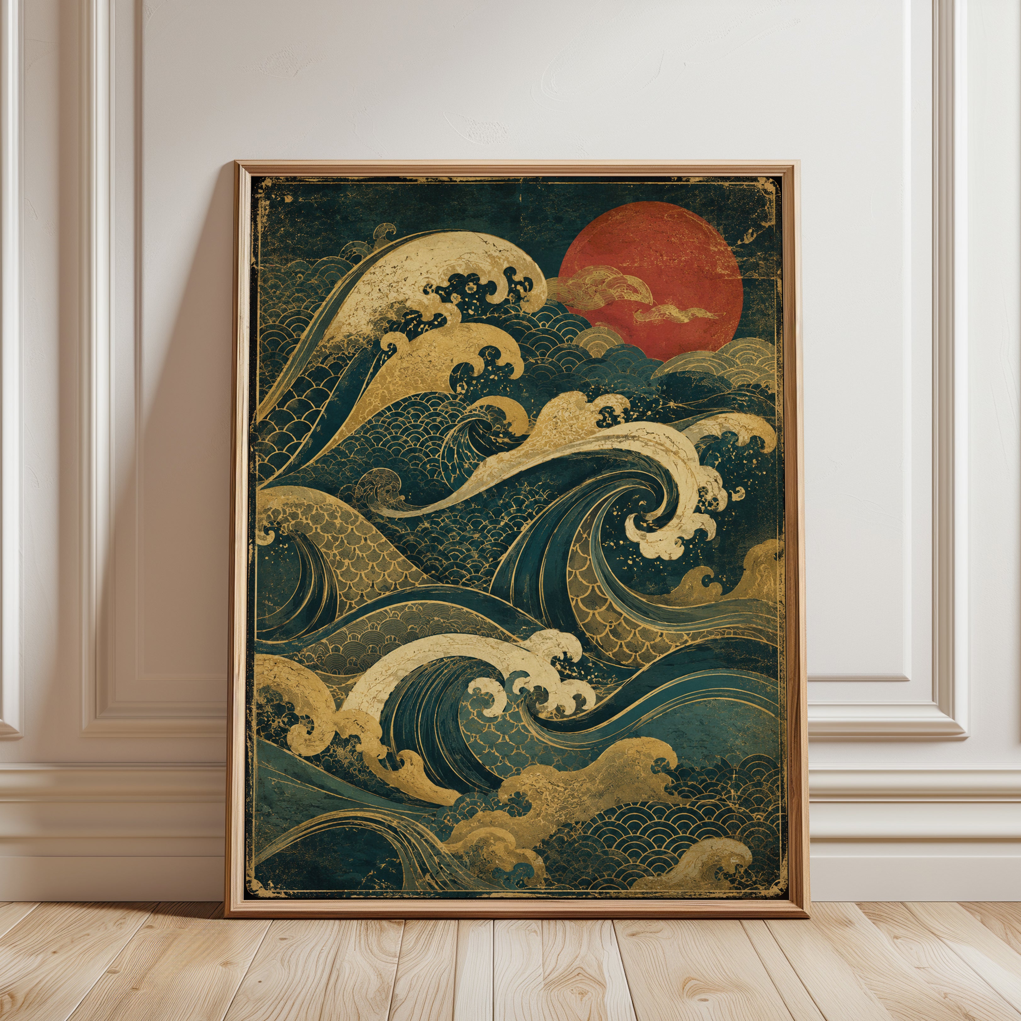 Japanese Wave Art Print - framed detail
