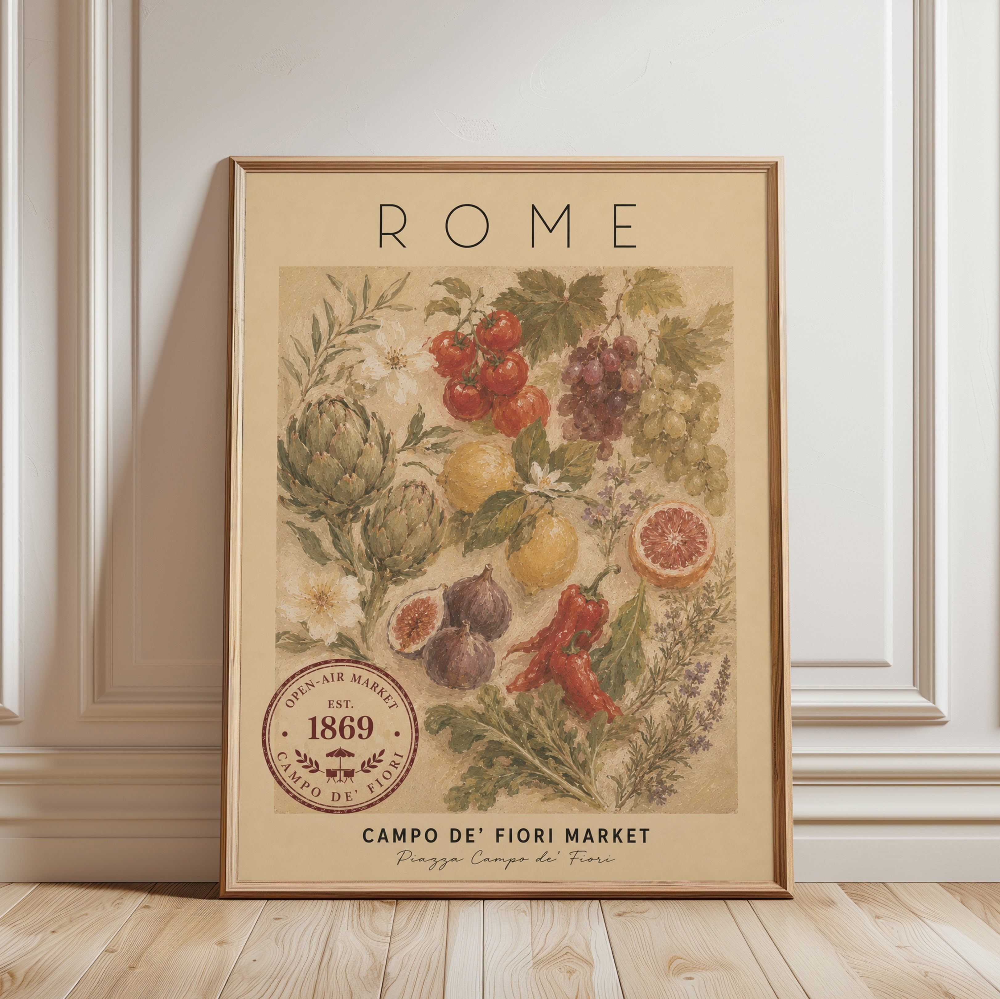 Rome Travel Poster – Italian Market Print - framed detail