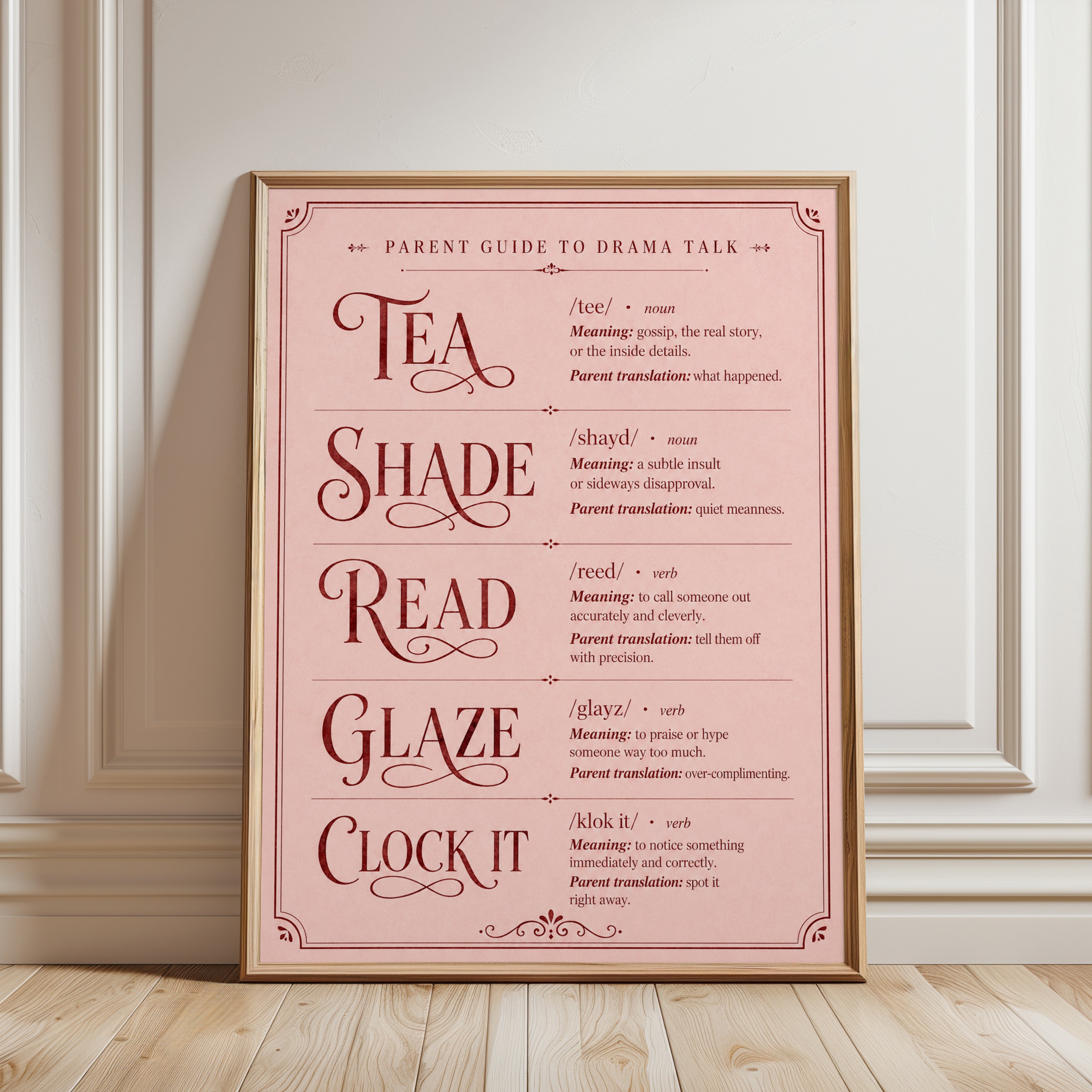 Parent Humor Wall Art – Gen Z Slang Dictionary - framed detail