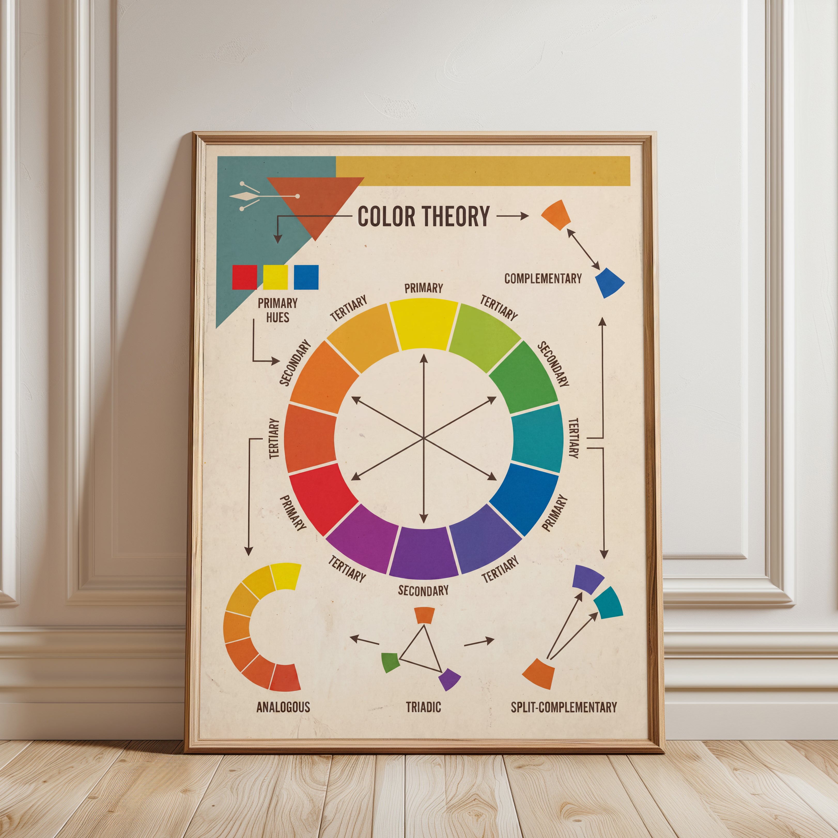 Mid Century Color Theory Chart Print - framed detail