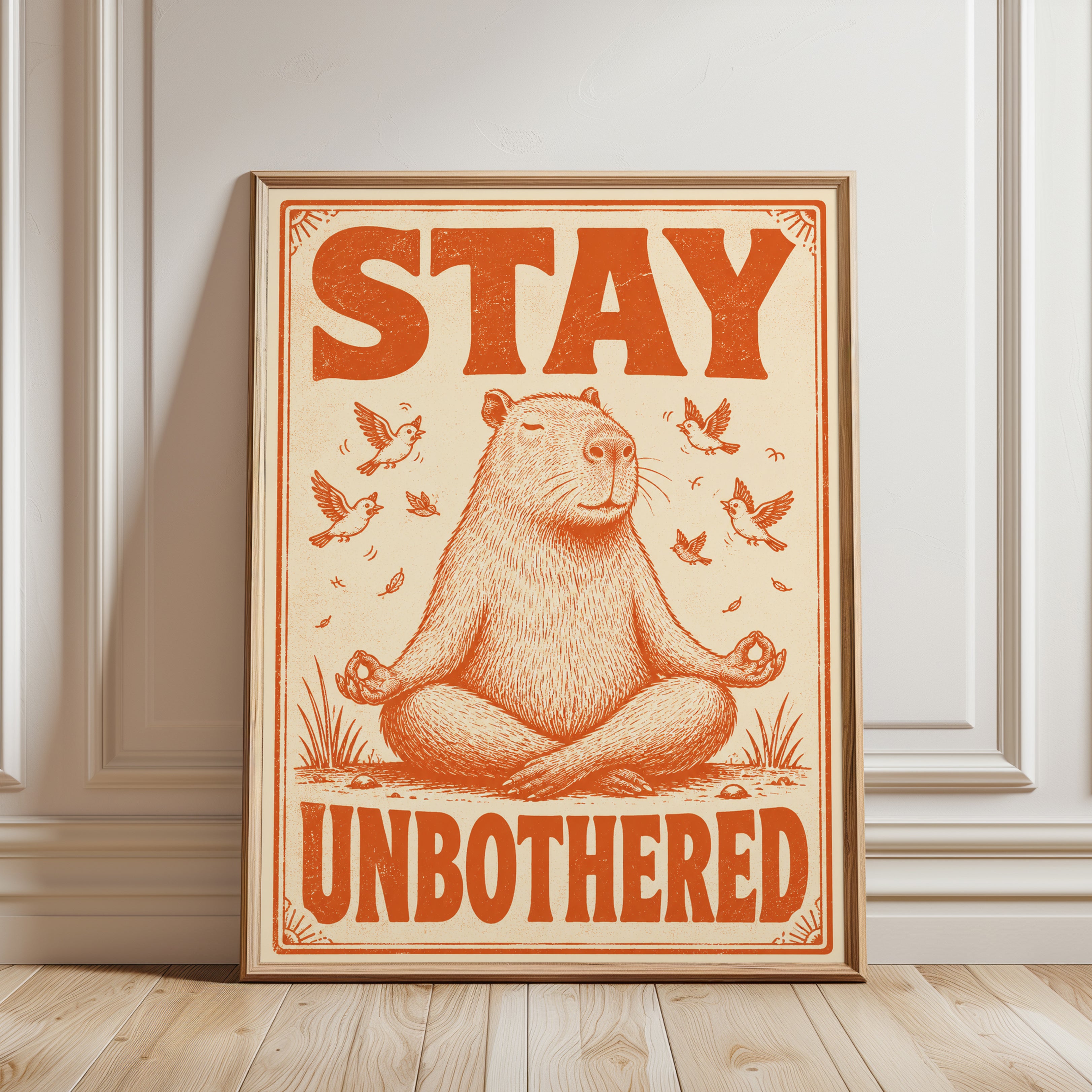 Capybara Wall Art: Retro Zen Meditation - framed detail