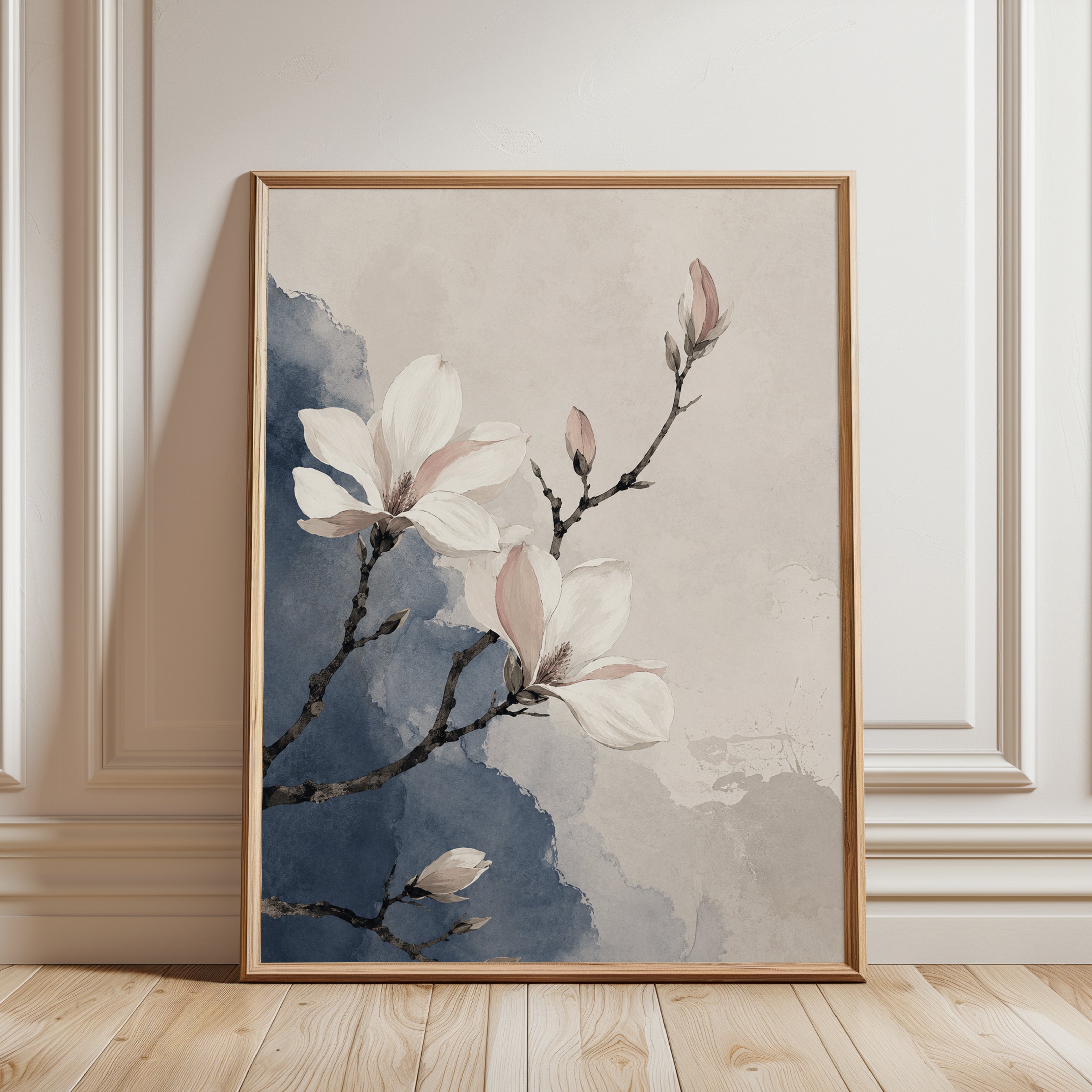 Magnolia Wall Art – Watercolor Floral Print - framed detail