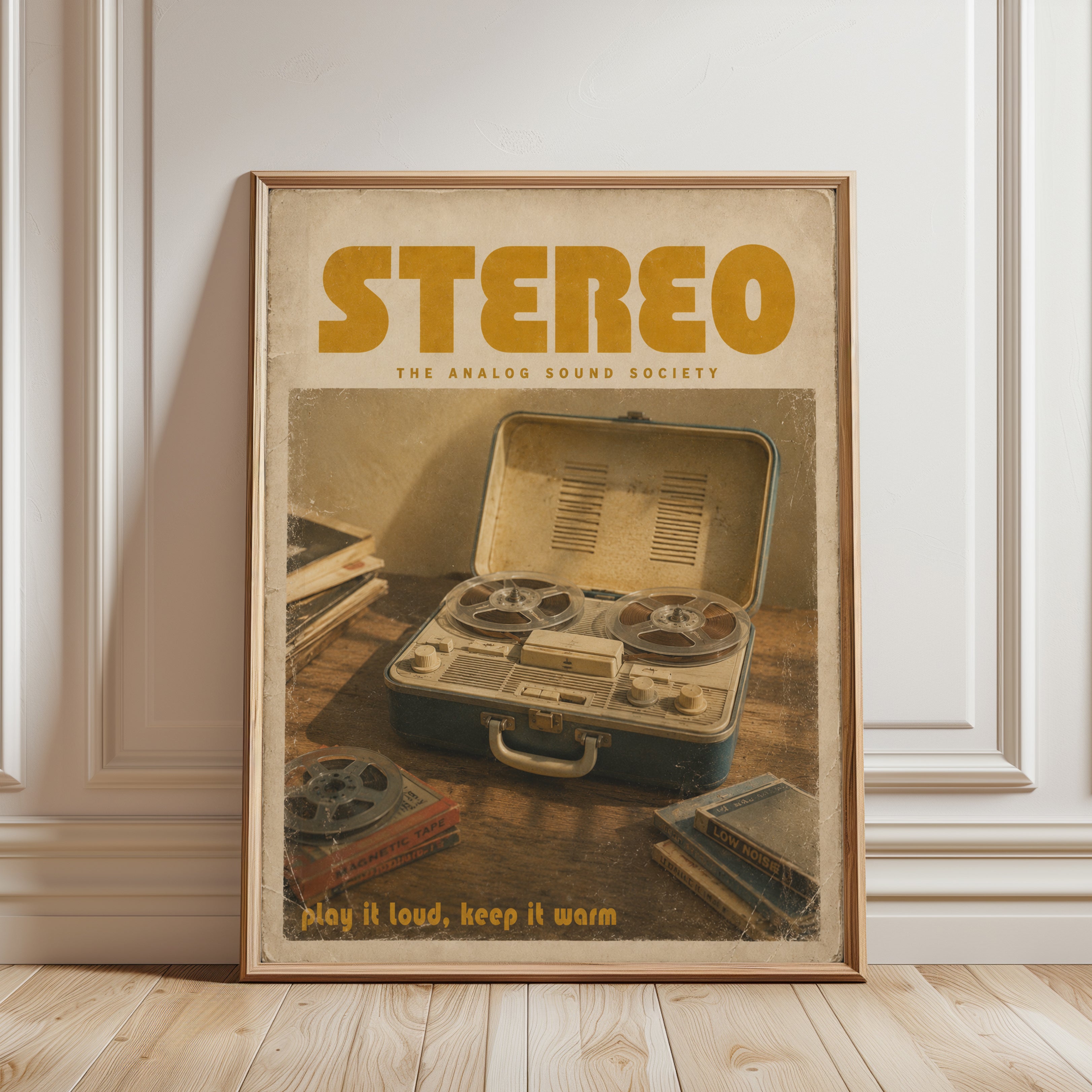 Vintage Stereo Poster Print — Retro Reel-to-Reel Audio Equipment - framed detail