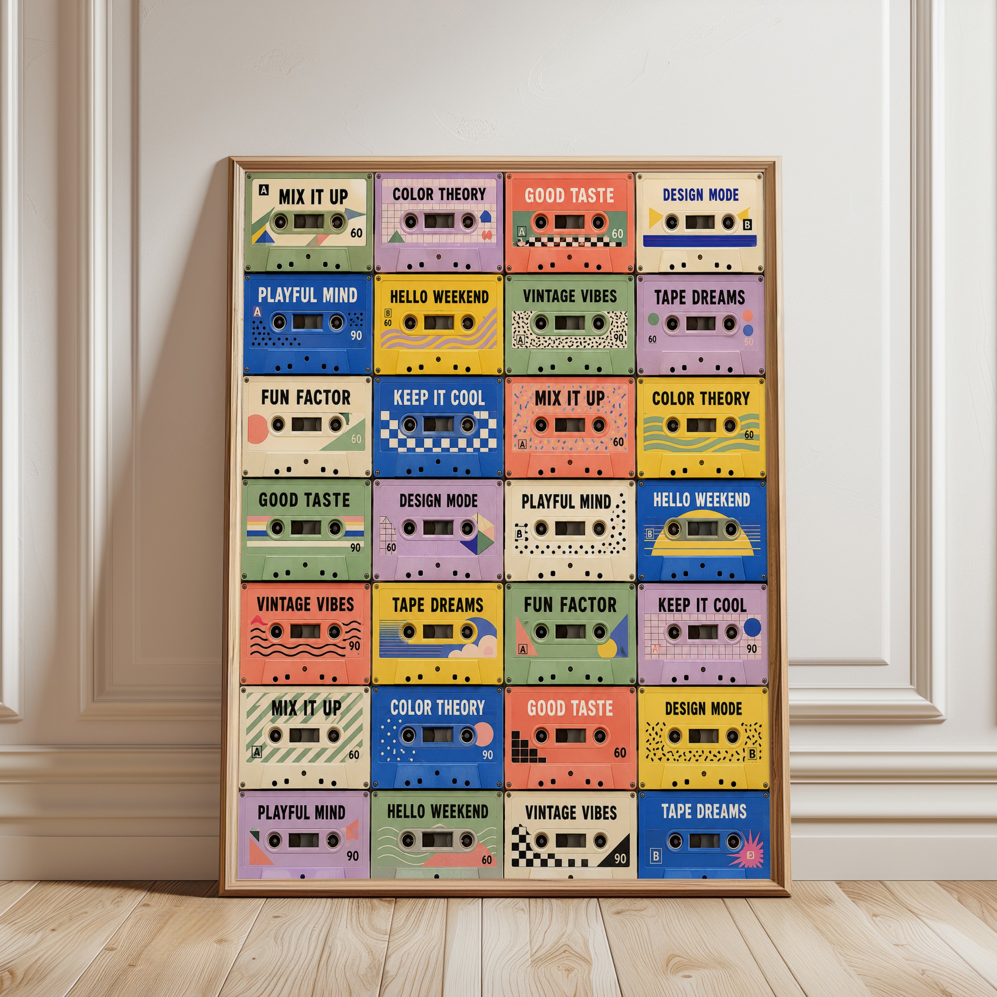 90s Retro Cassette Print – Colorful Grid - framed detail