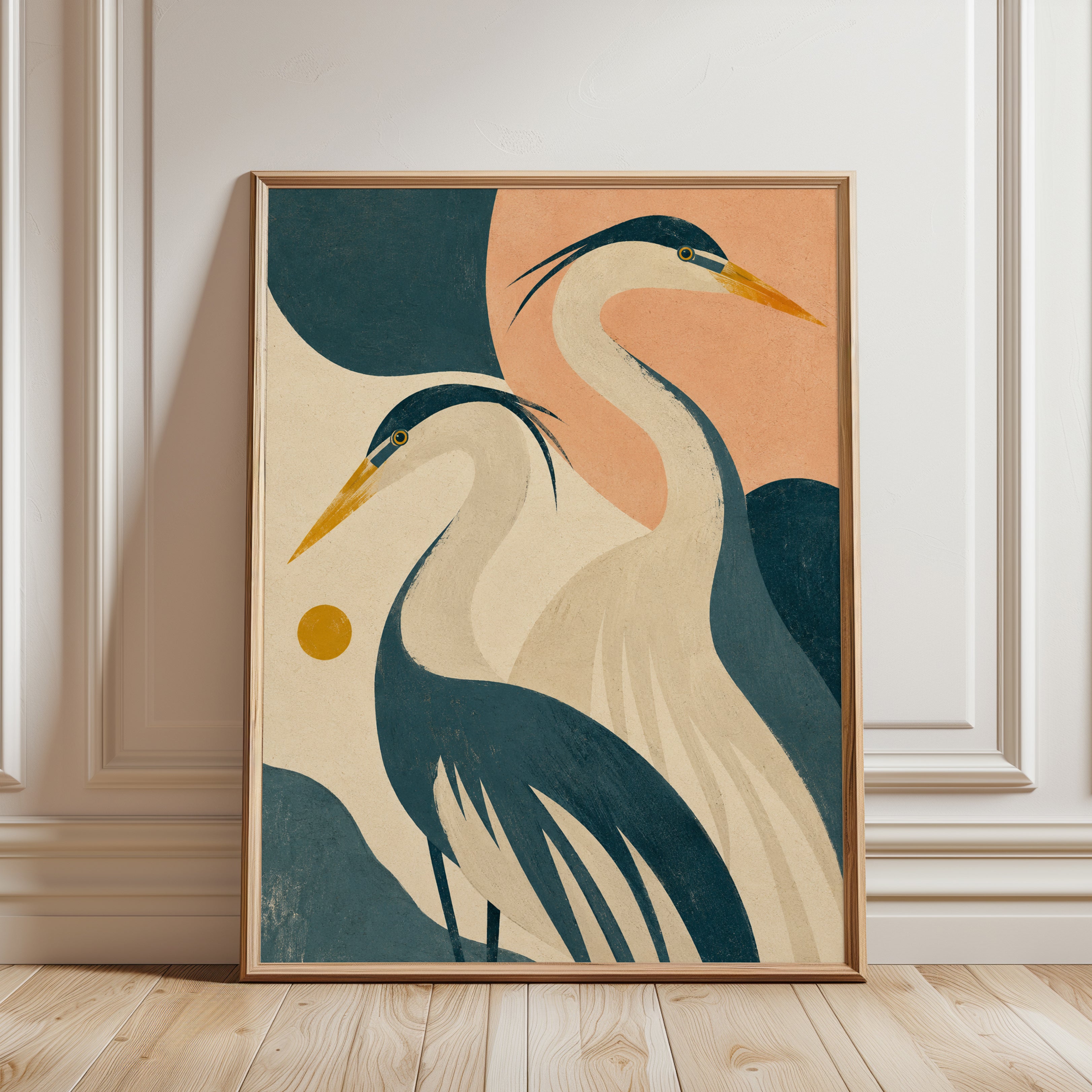 Heron Wall Art – Vintage Bird Print - framed detail