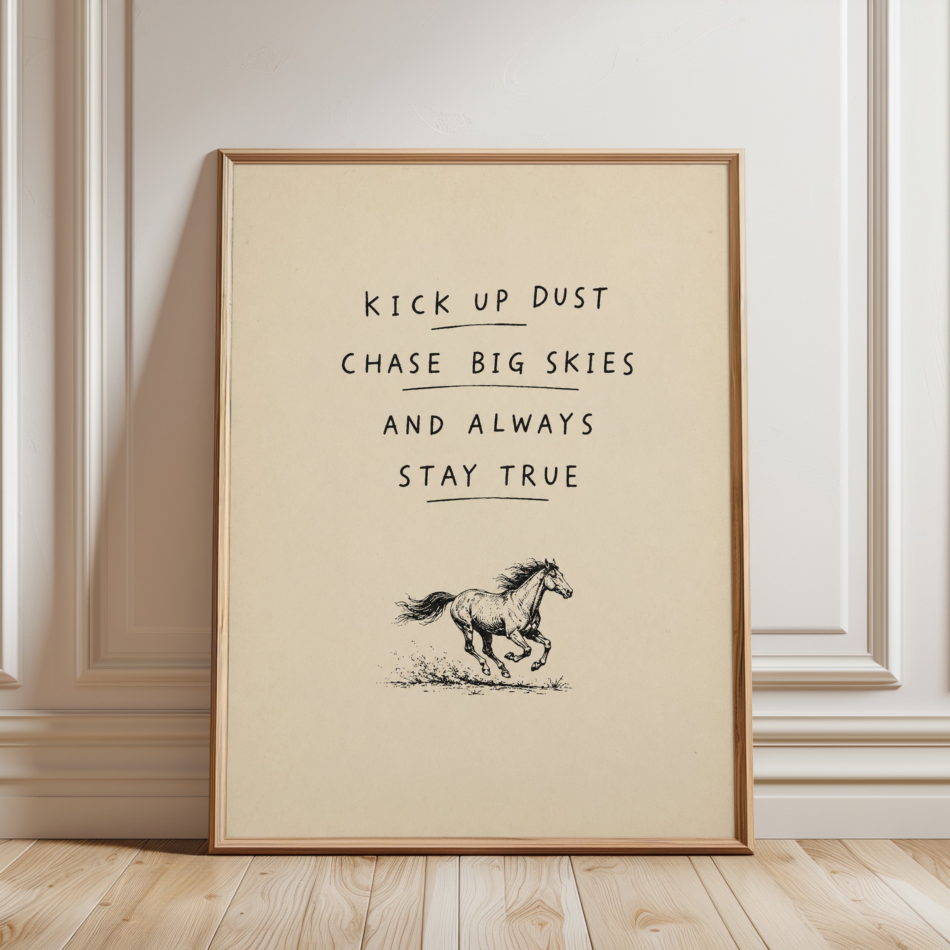Cowboy Wall Art Print: Rustic Horse and Motivational Quote - framed detail