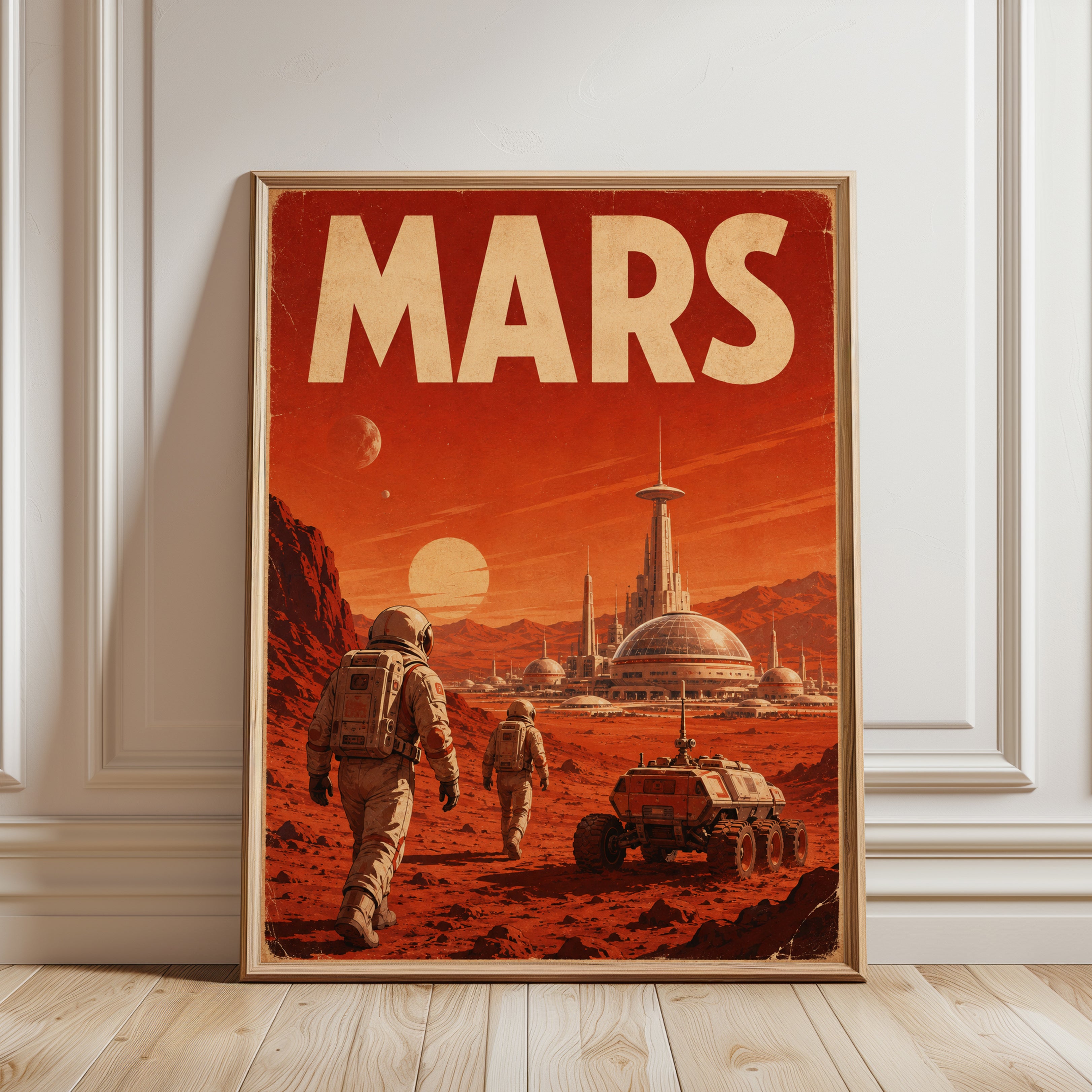 Mars Travel Poster – Retro Space Print - framed detail