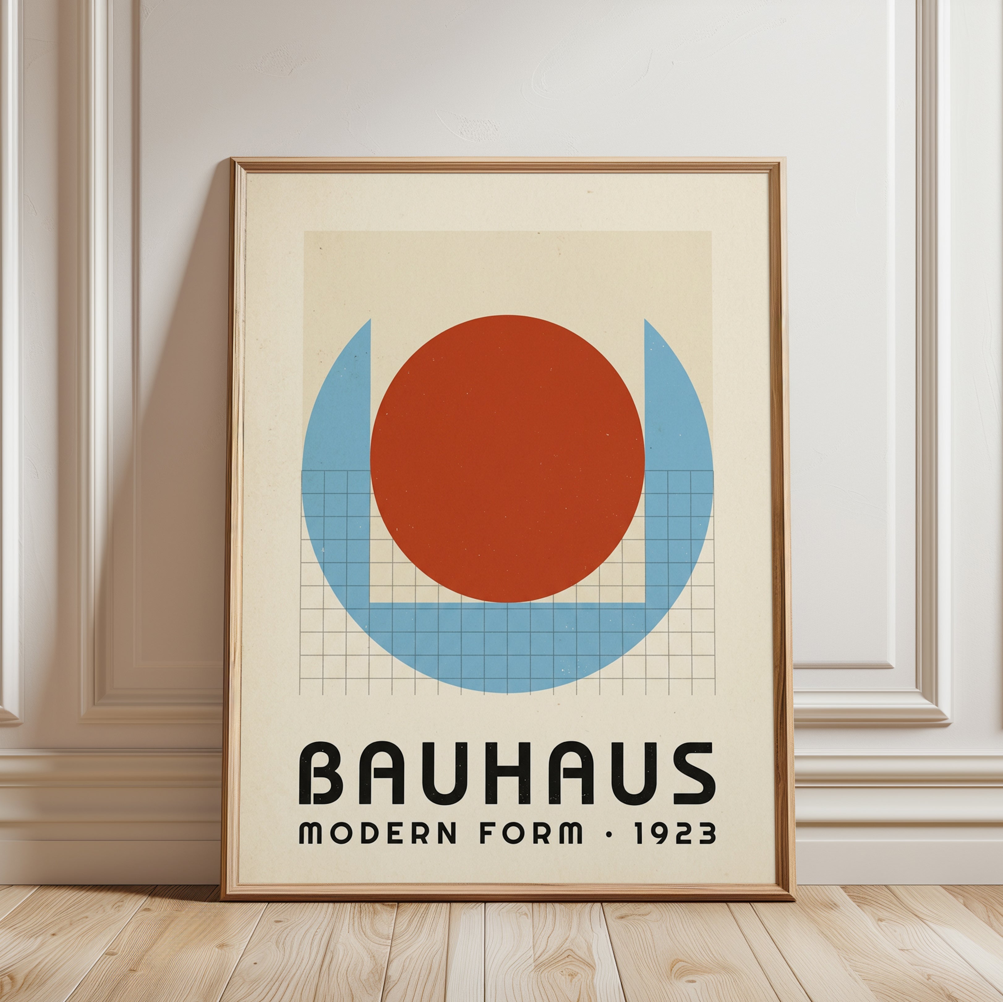 Bauhaus Geometric Art Print: Red Circle Blue Modernist Design - framed detail