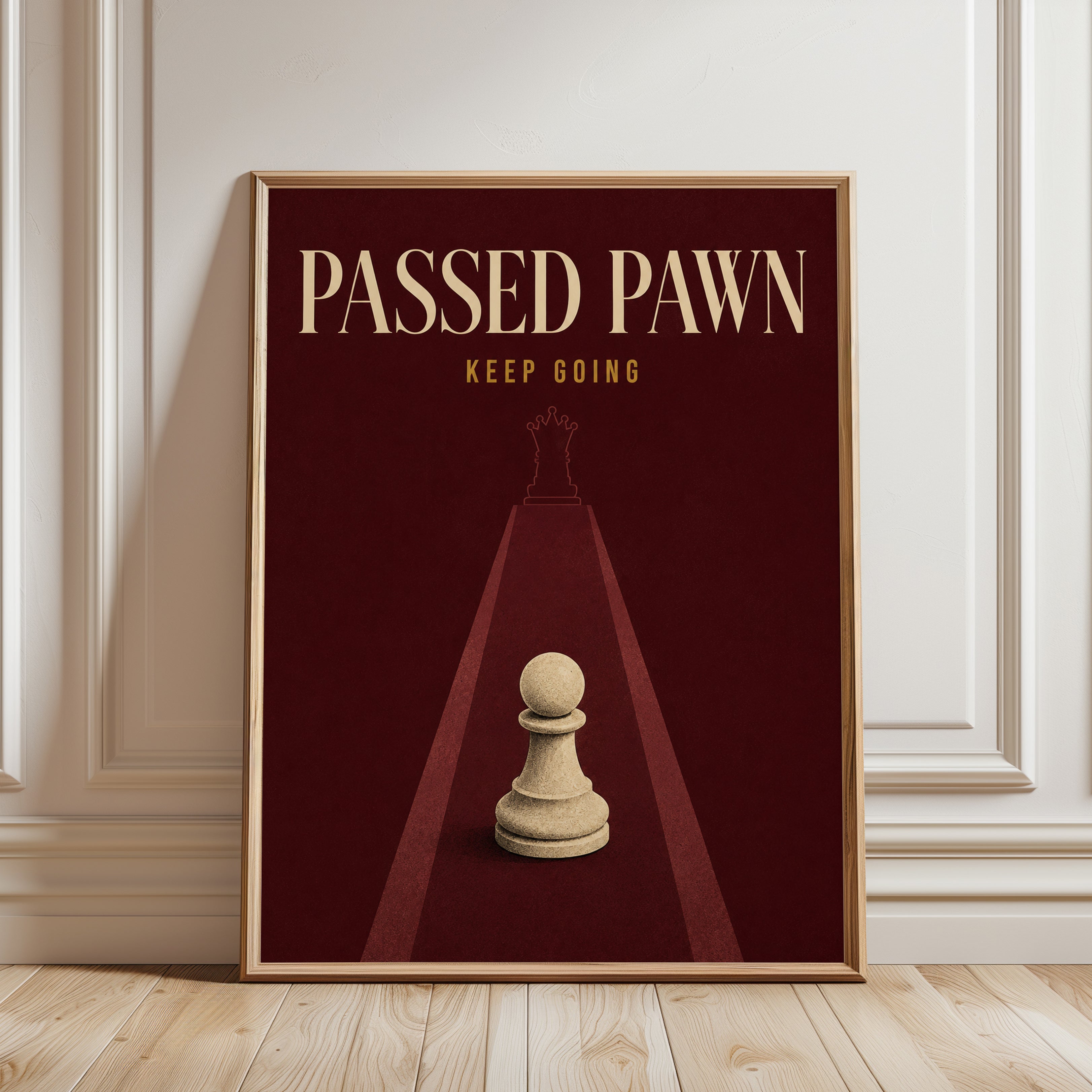 Passed Pawn Chess Art Print: Vintage Motivational Poster Design - framed detail