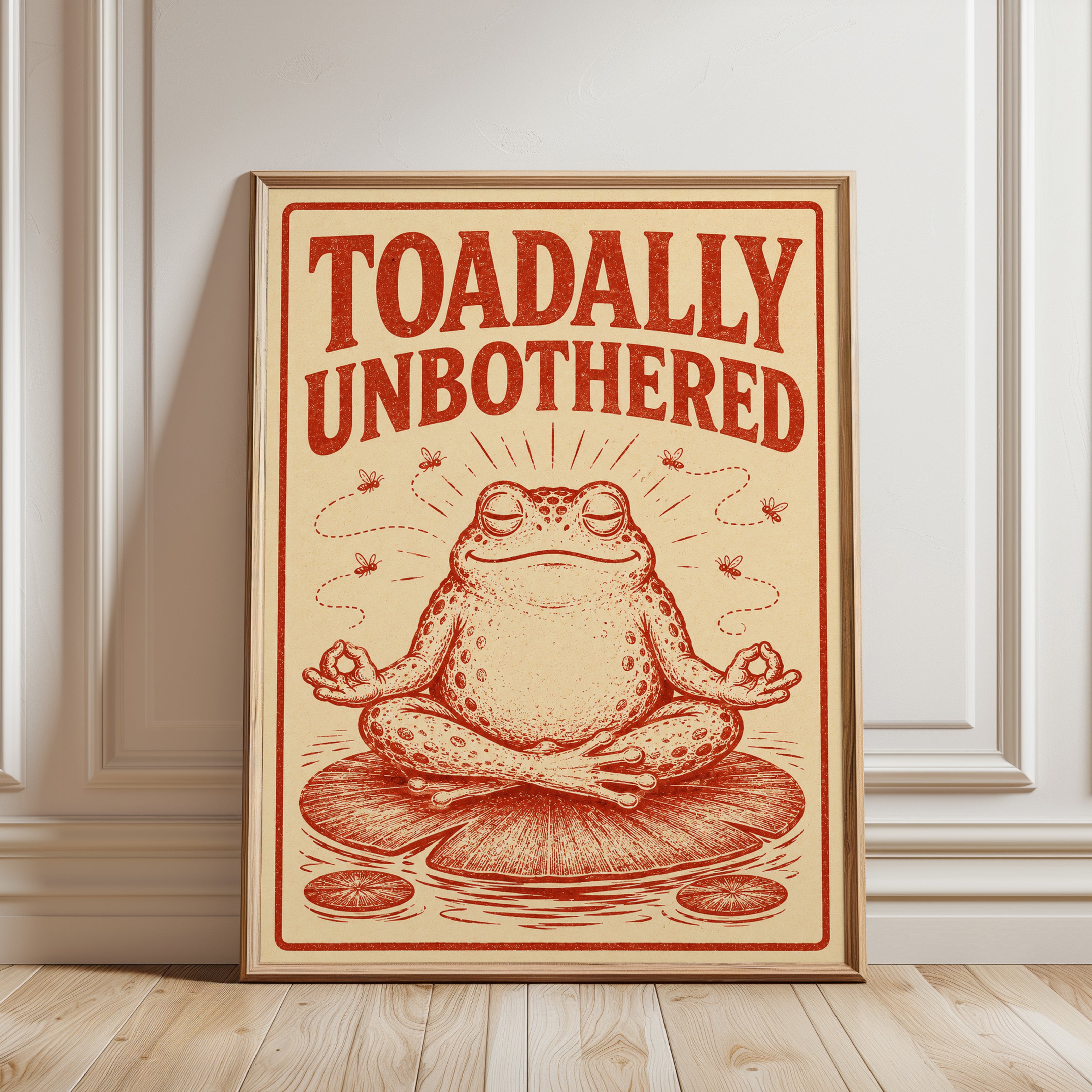 Toadally Unbothered Frog Print - framed detail