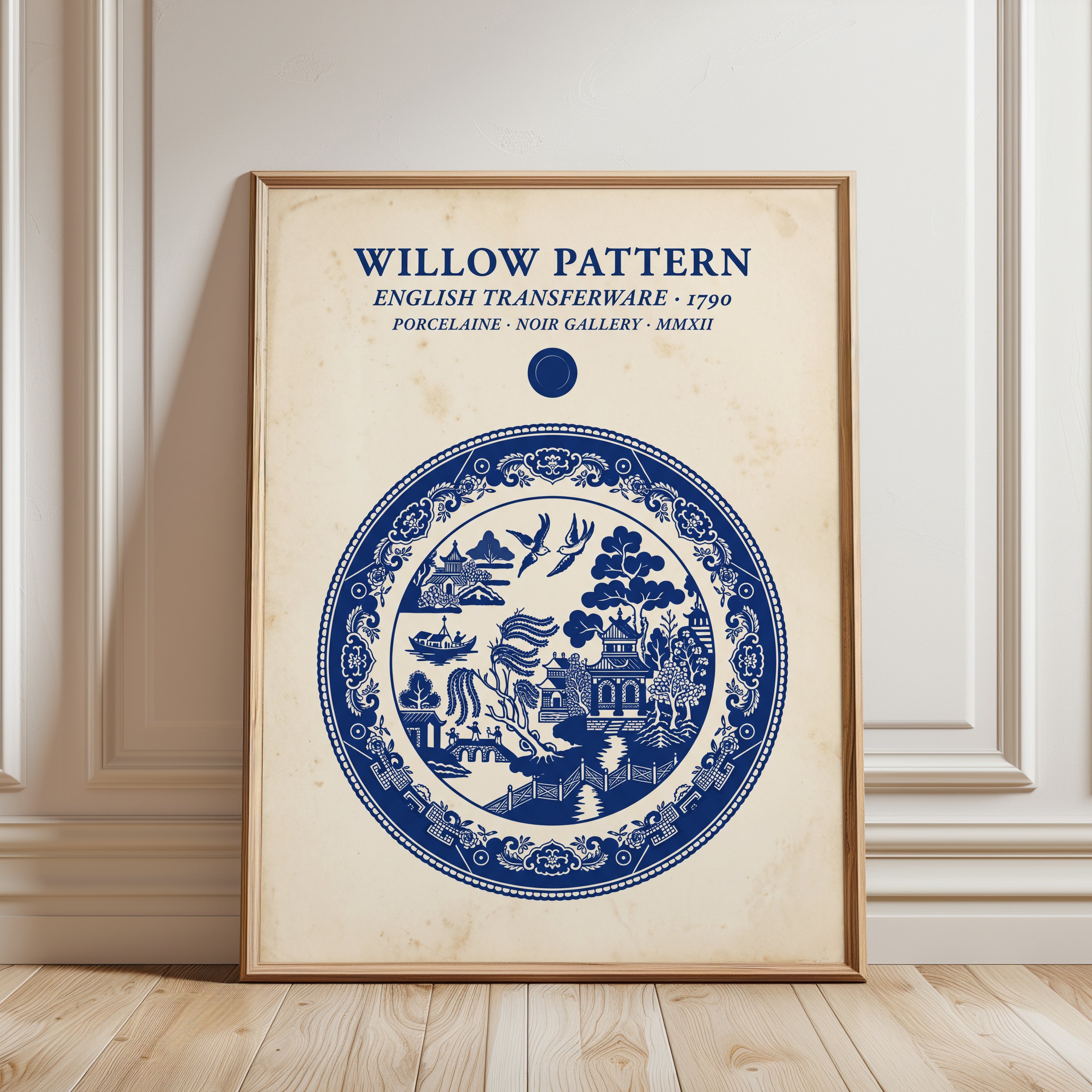Willow Pattern Plate Print: Blue White Chinoiserie Art - framed detail