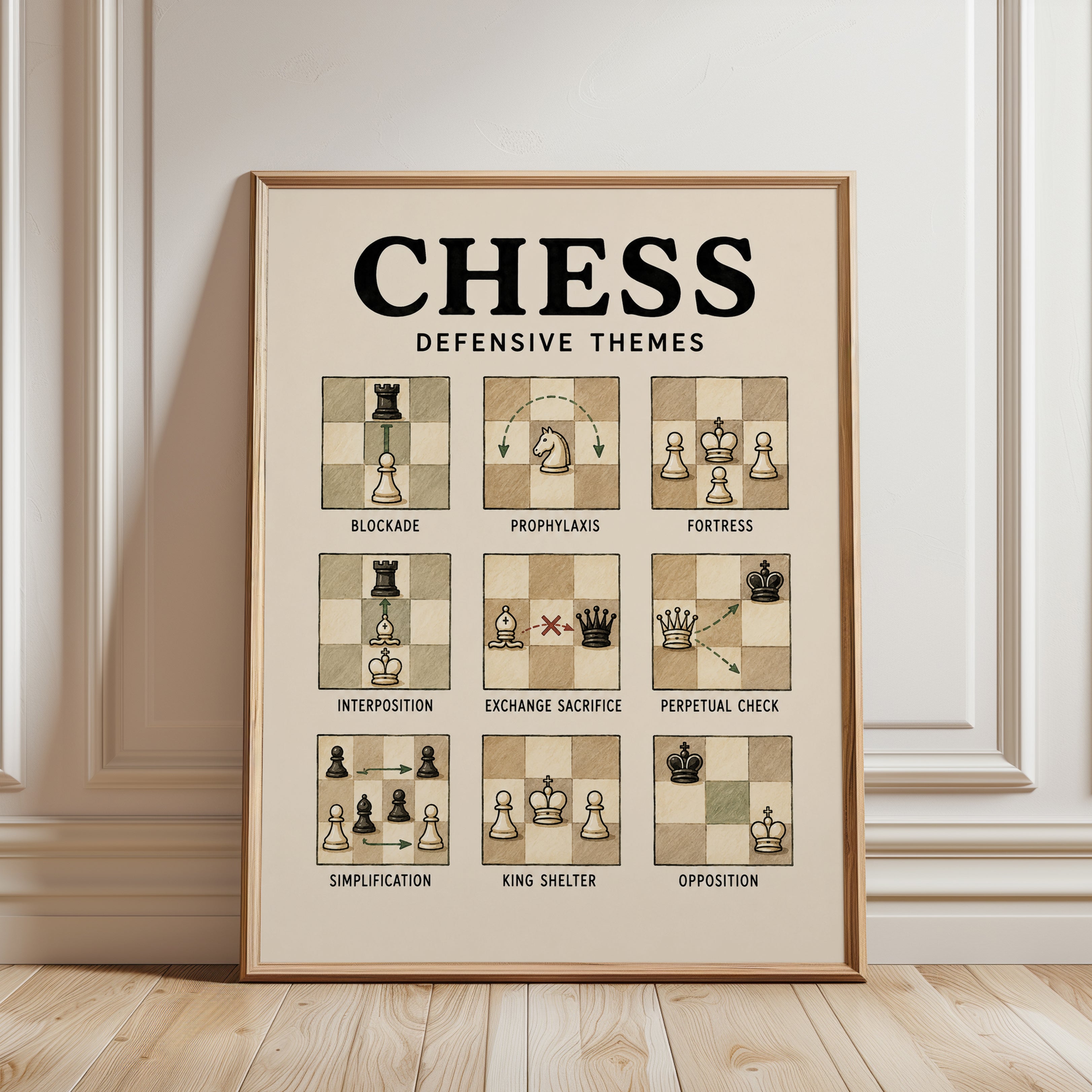Chess Defensive Themes Poster: Educational Strategy Guide - framed detail