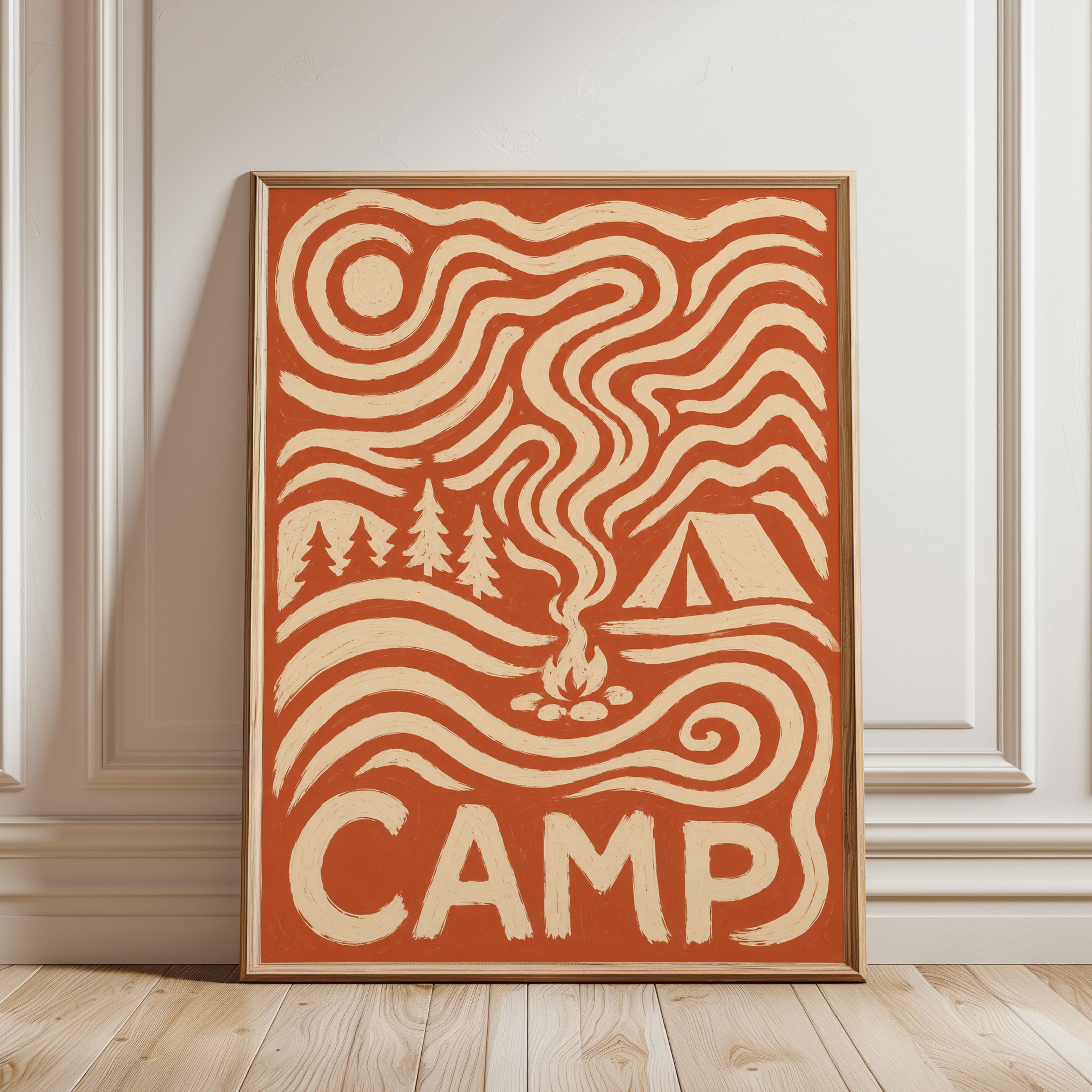 Camping Wall Art – Vintage Camp Poster - framed detail