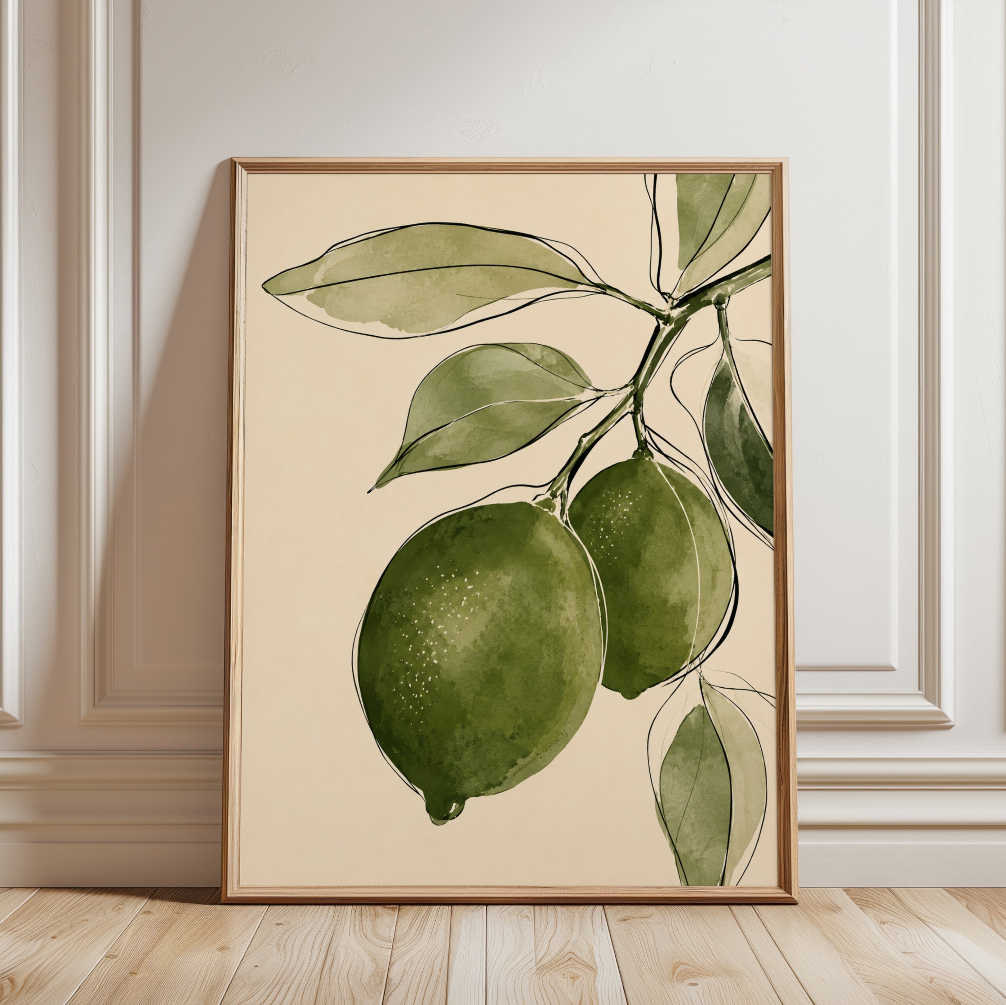 Lemon Botanical Print – Green Fruit Wall Art - framed detail