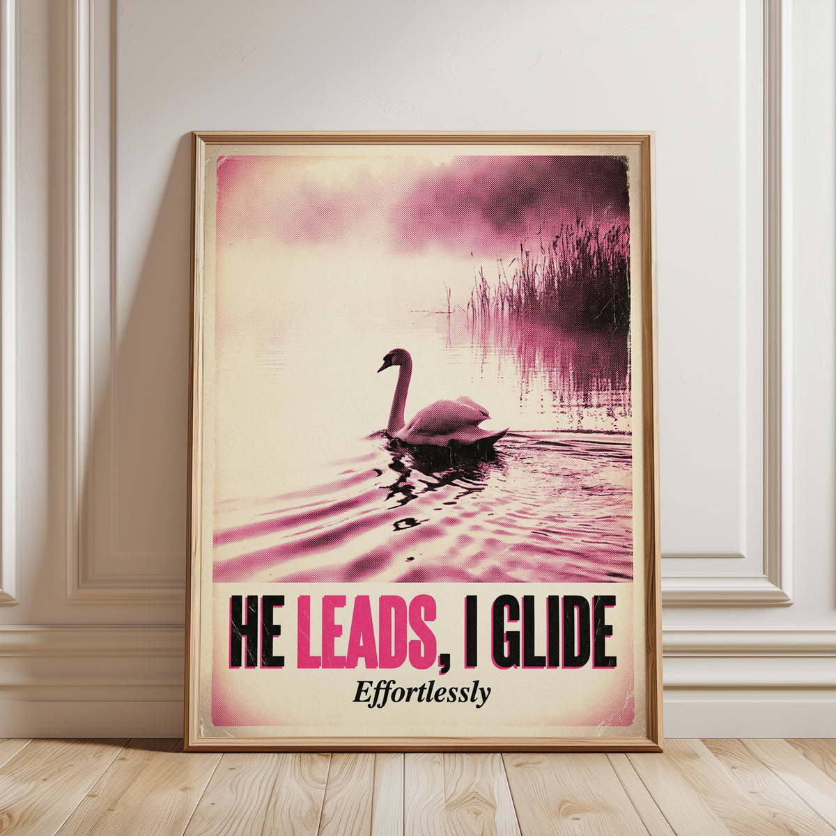 Swan Lake Motivational Poster: Vintage Pink Typography Art Print - framed detail