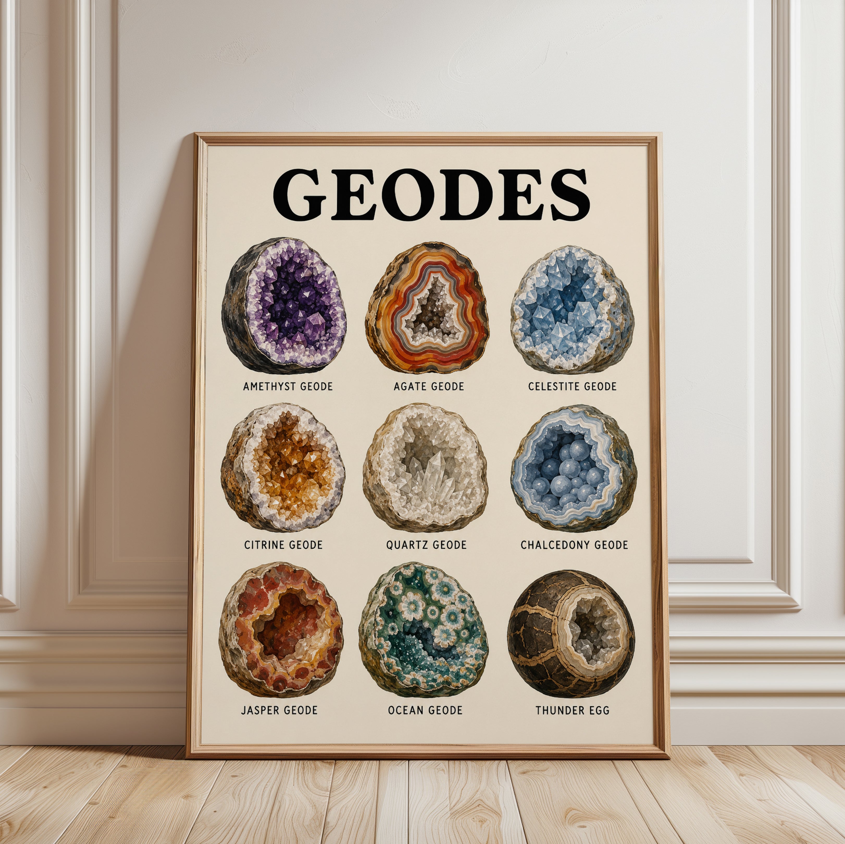 Geodes Educational Print — Vintage Science Illustration - framed detail