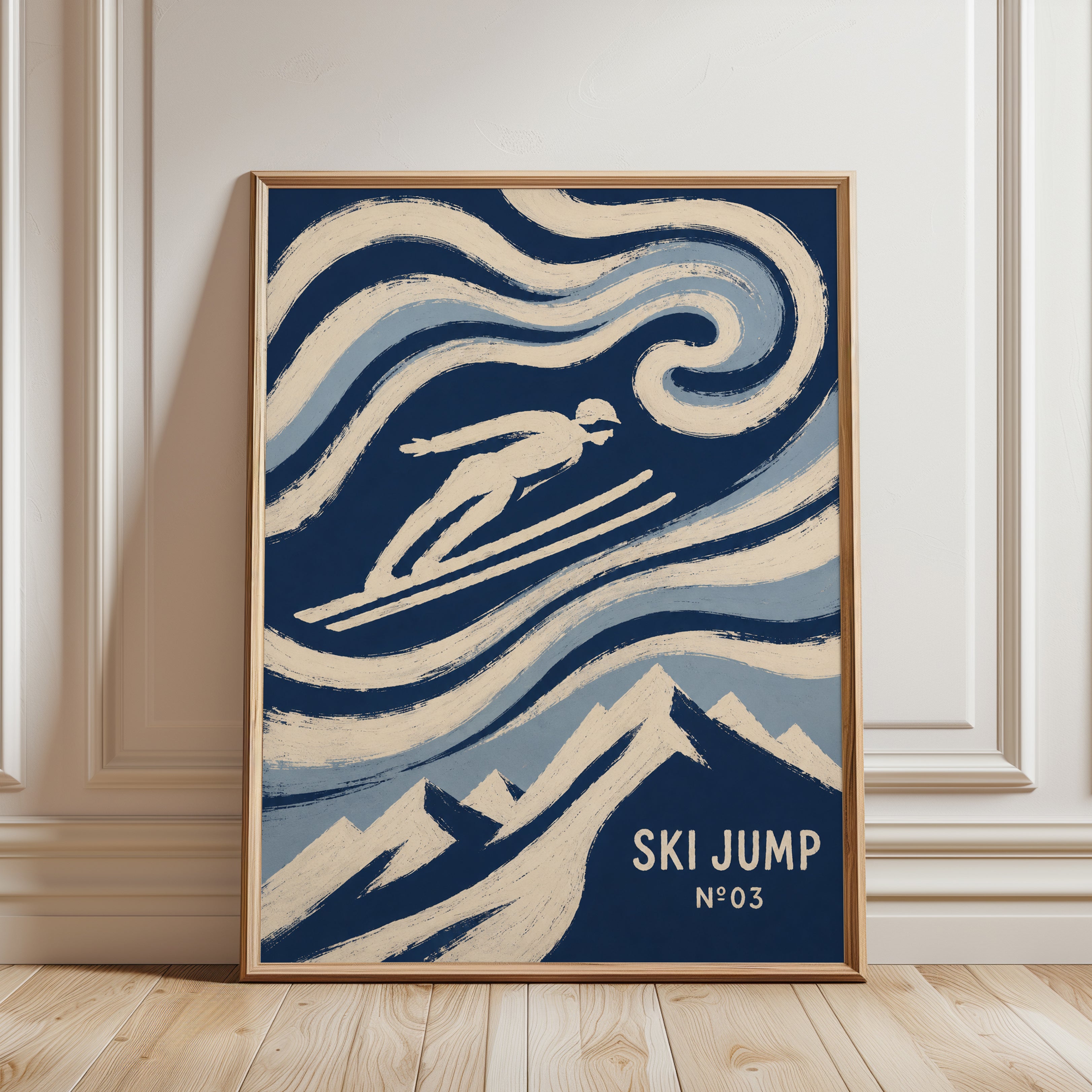 Vintage Ski Poster – Retro Ski Jump Wall Art - framed detail