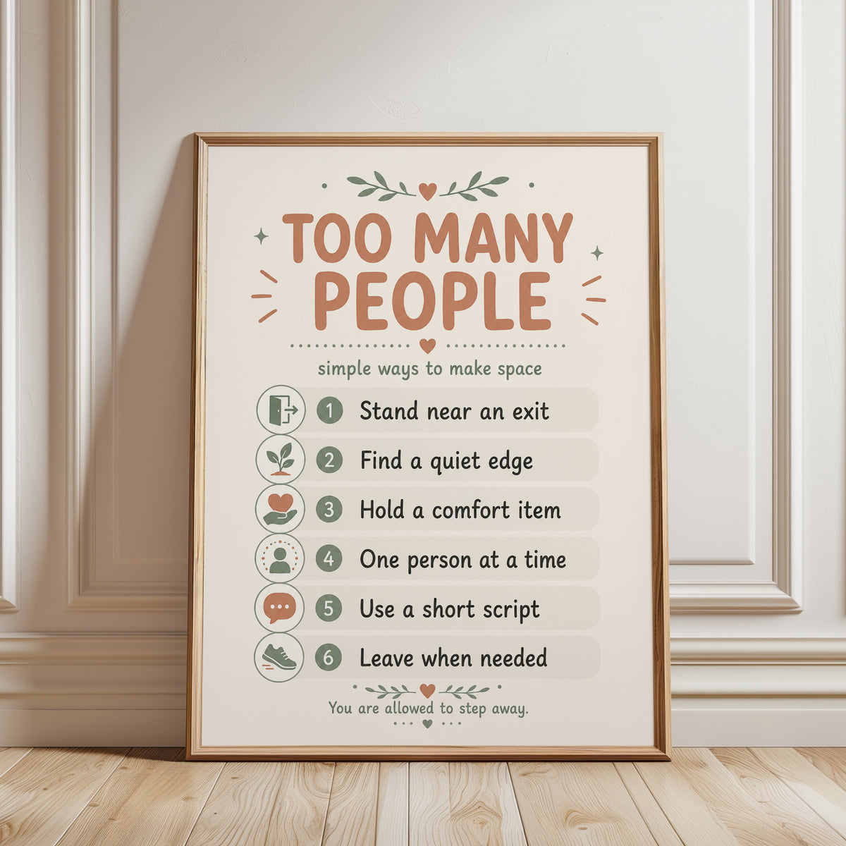 Anxiety Support Print: Mindfulness & Calm Icons (Therapy Decor) - framed detail