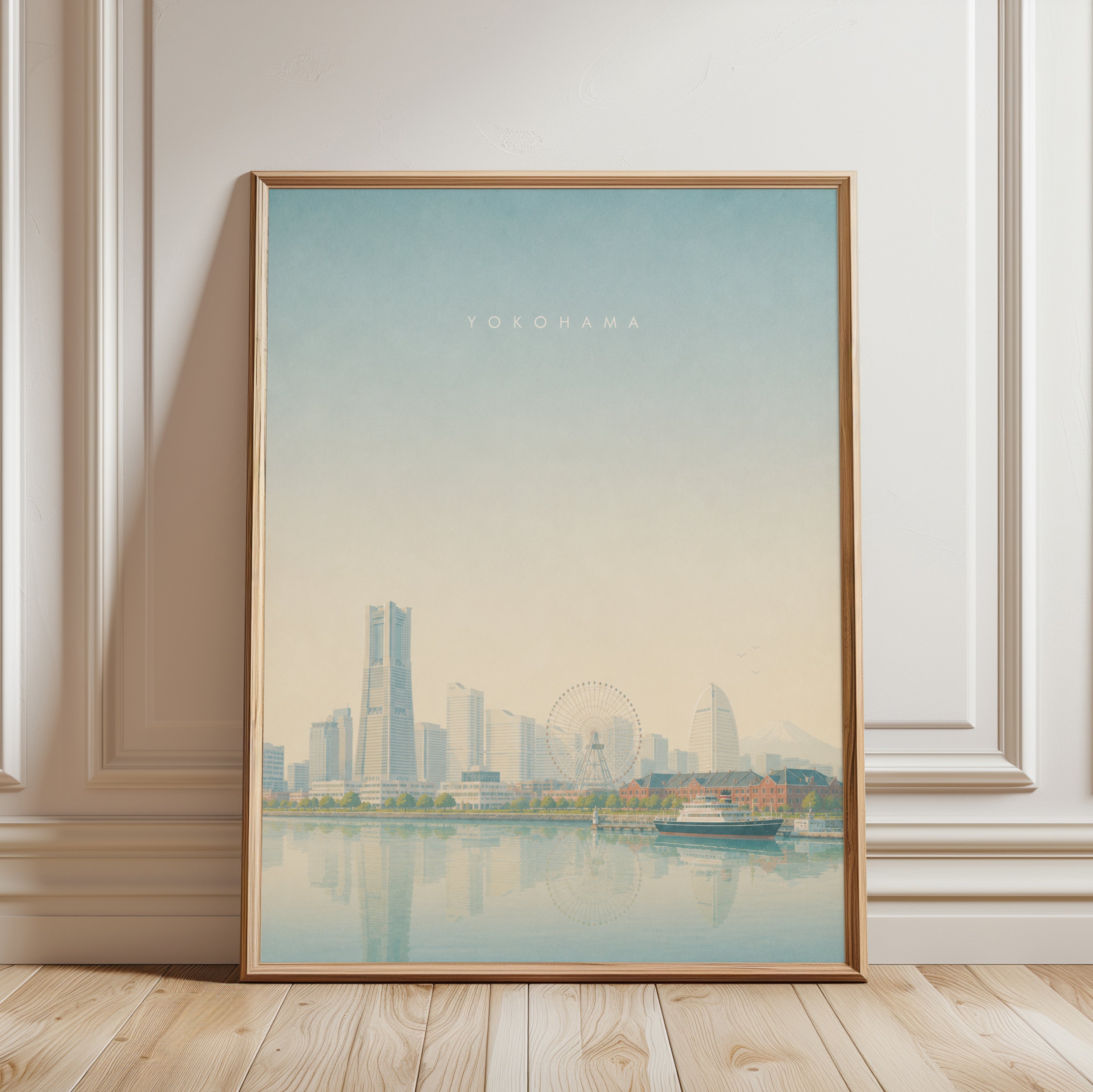 Yokohama Skyline Poster: Pastel Japanese Cityscape Art Print - framed detail