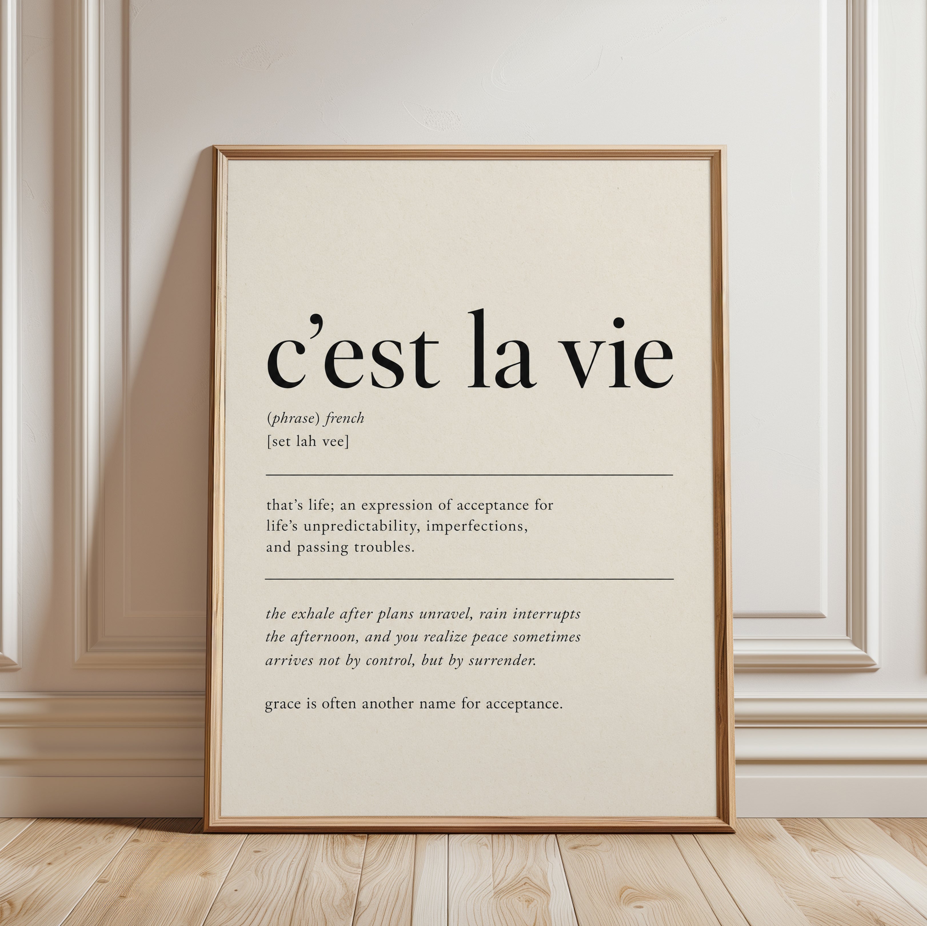 French Quote Wall Art: 'C'est La Vie' Typography - framed detail