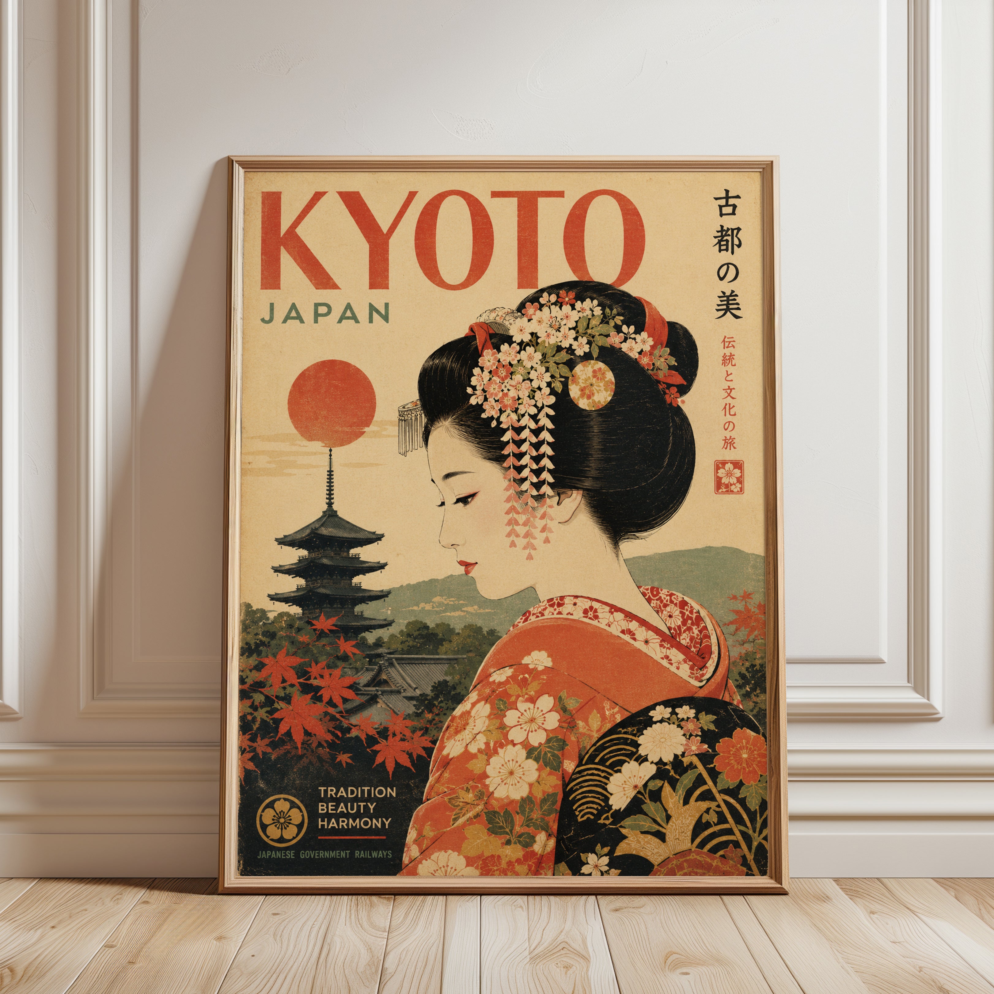Kyoto Travel Poster – Japan Wall Art - framed detail