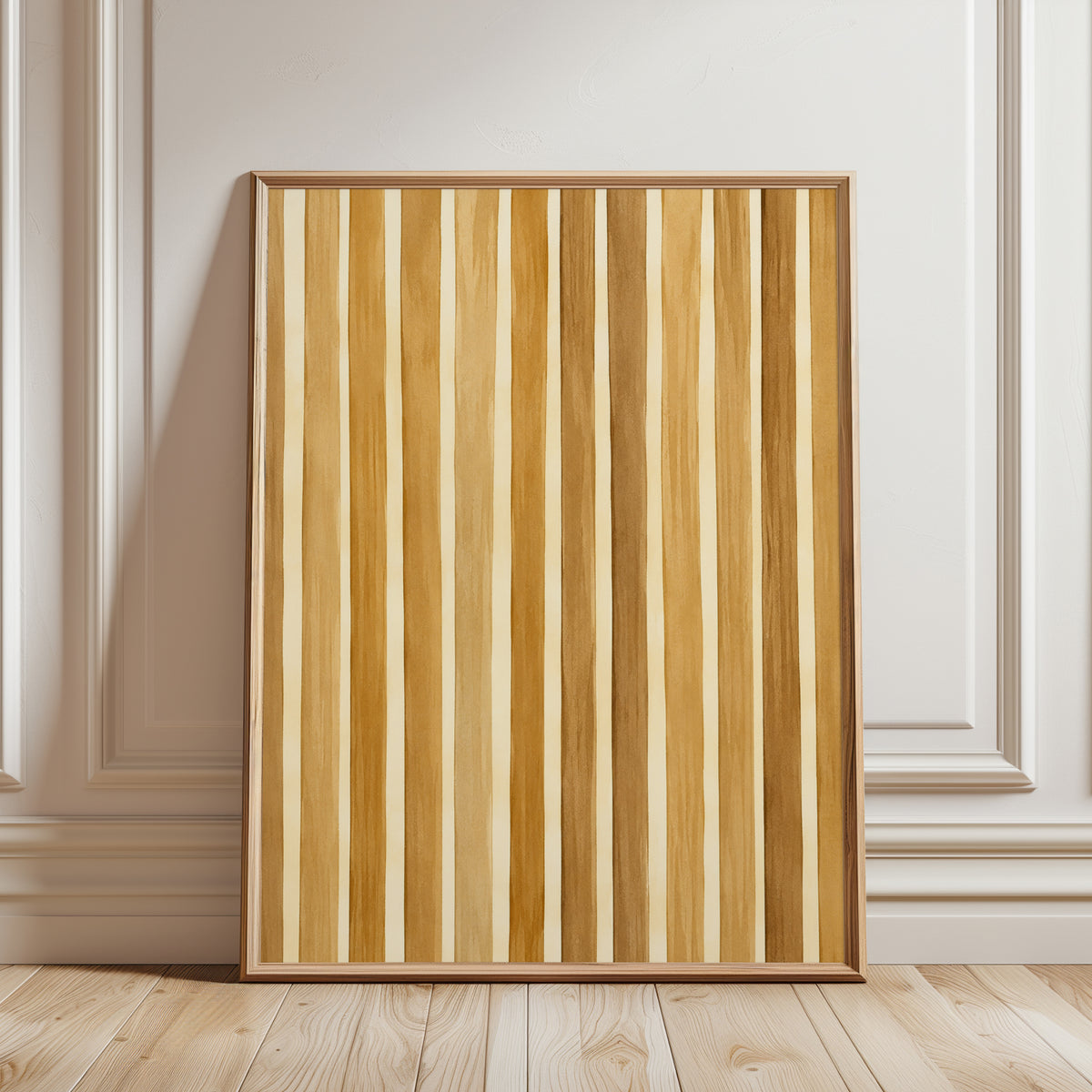 Warm Timber Stripes Wall Art: Natural Wood Grain Pattern - framed detail