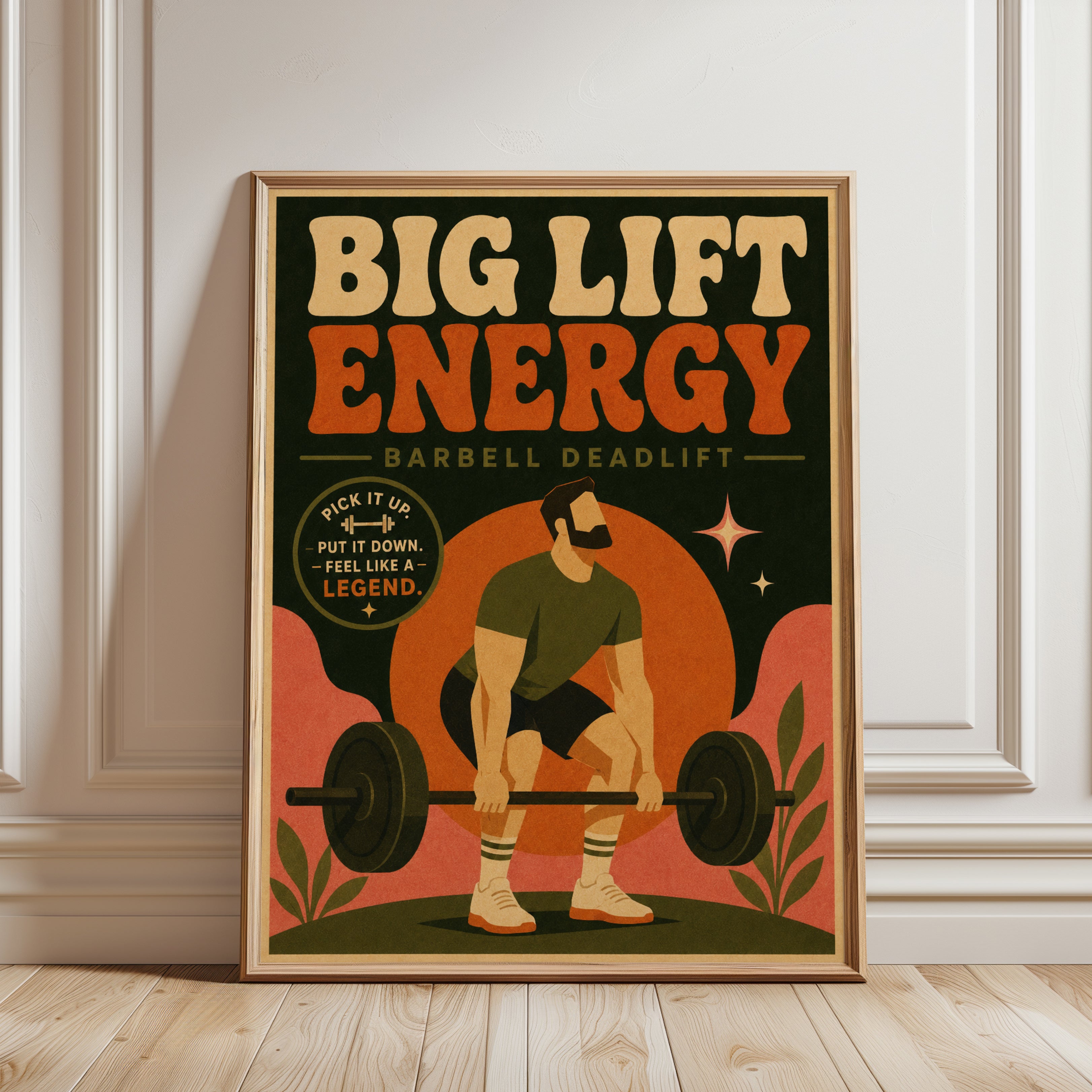 Retro Weightlifting Poster: Vintage Deadlift Fitness Art Print - framed detail