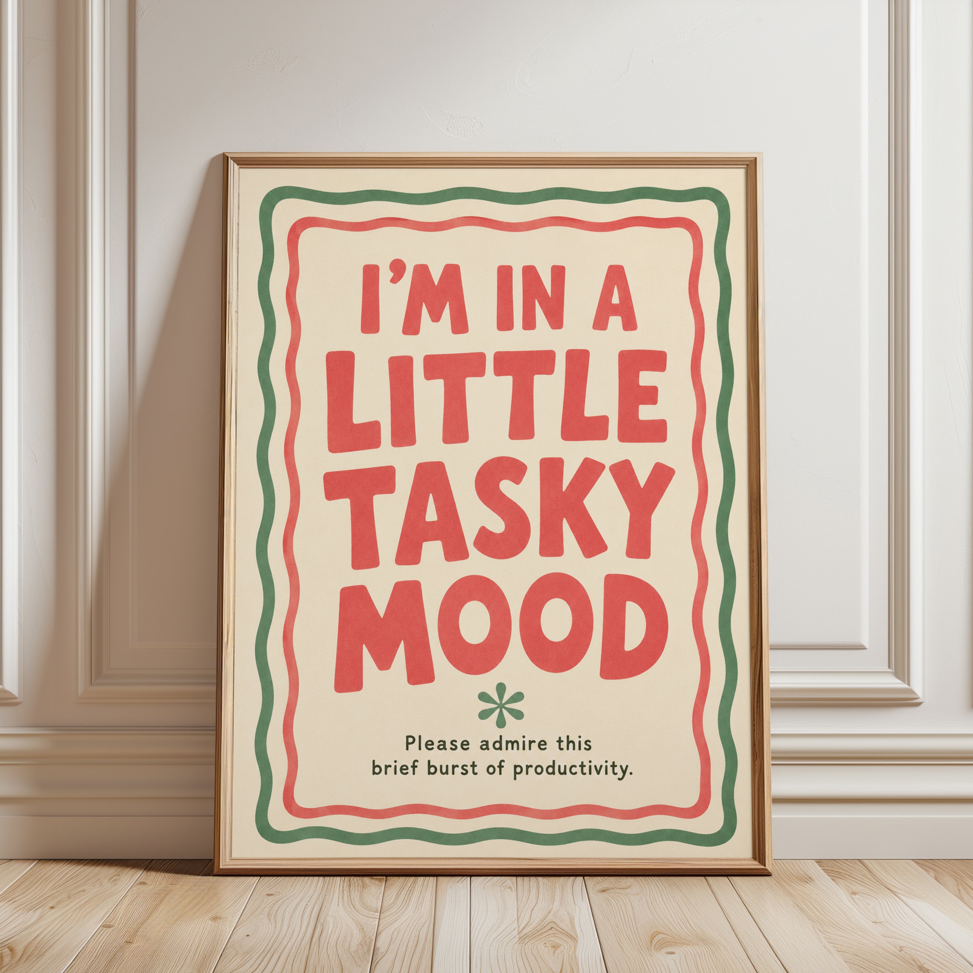Little Tasky Mood Retro Typography Print: Vintage Humor Wall Art - framed detail
