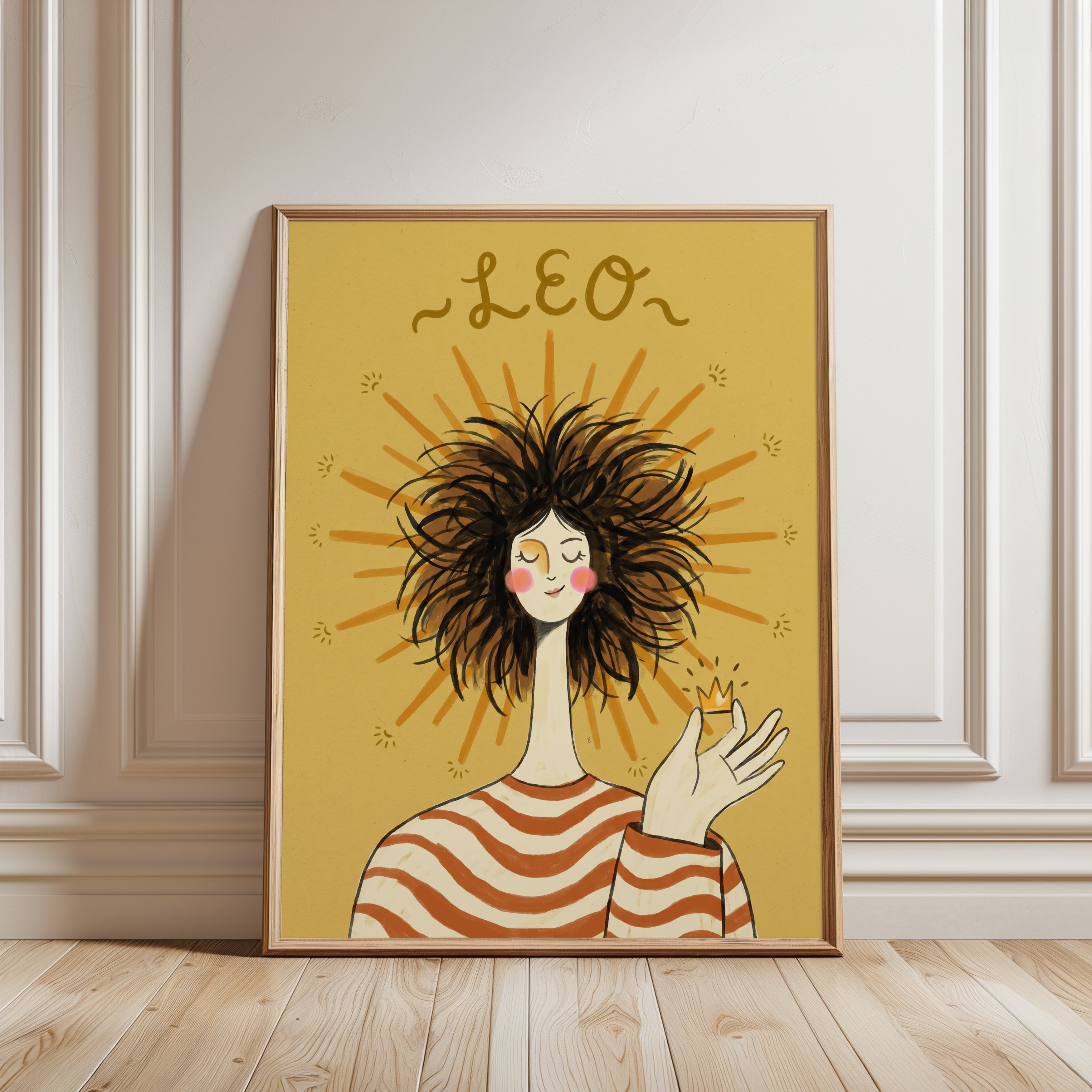 Leo Zodiac Print – Sun Hair Illustration - framed detail