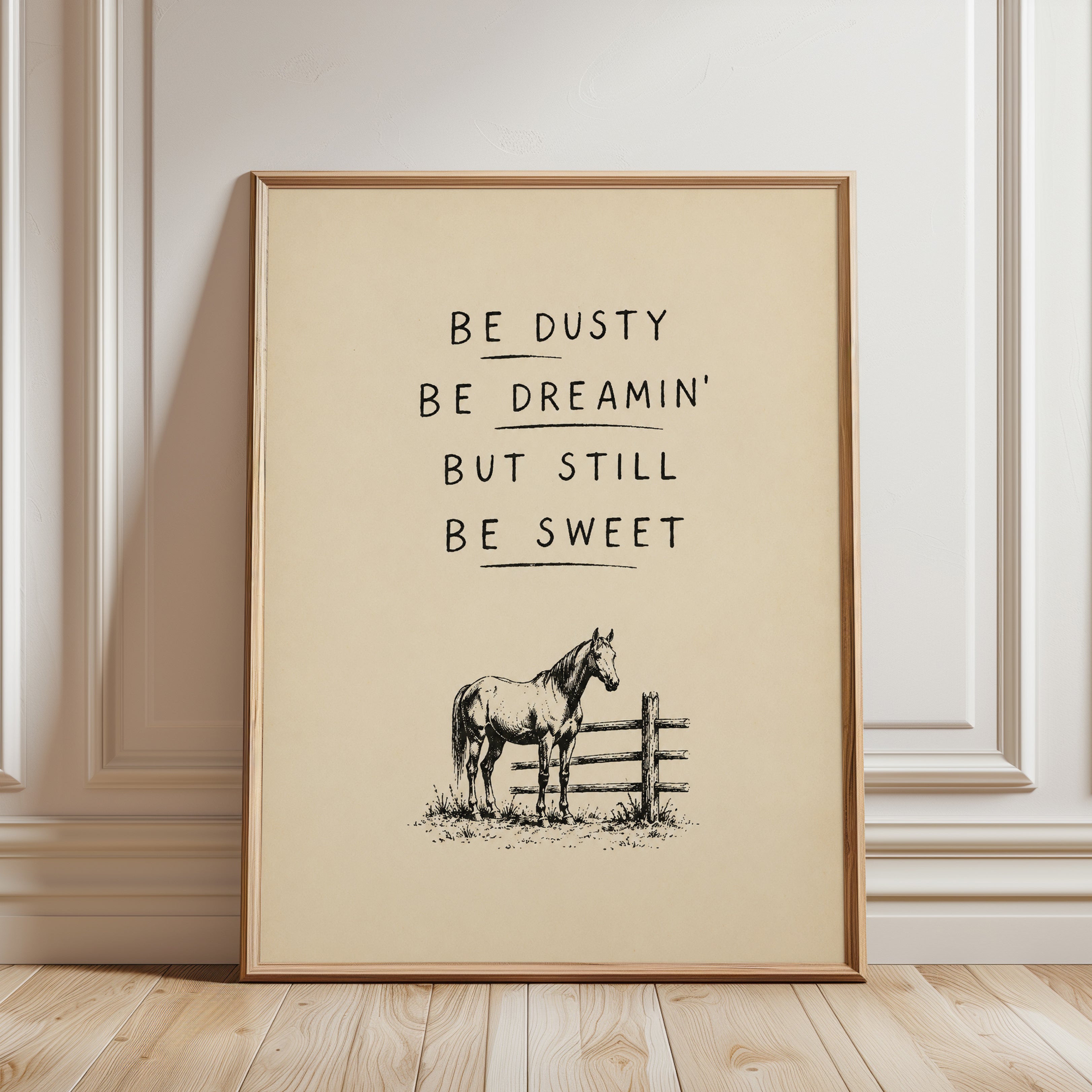 Be Dusty Be Dreamin' Horse Print: Vintage Western Wall Art - framed detail