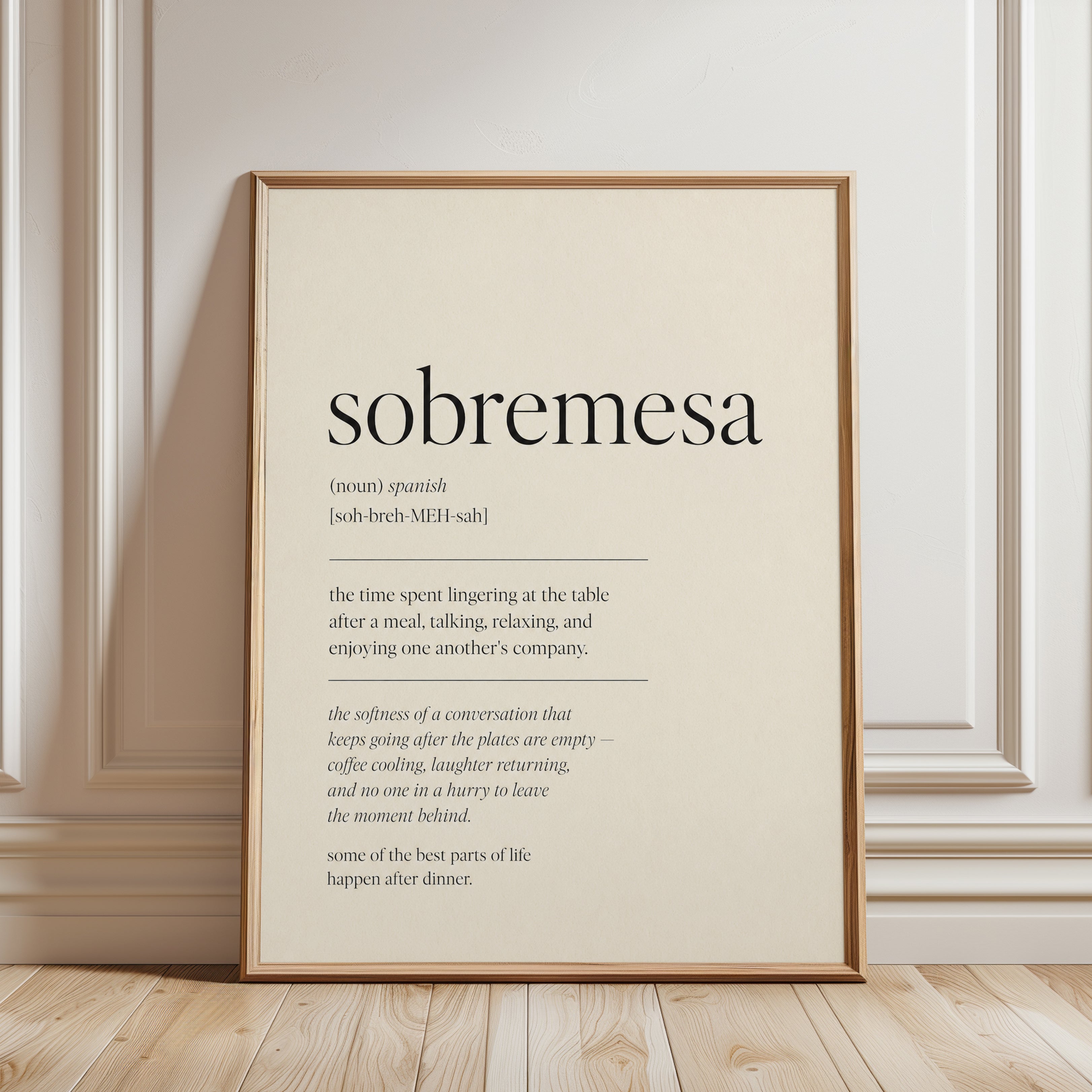 Sobremesa Typography Print – Spanish Quote - framed detail