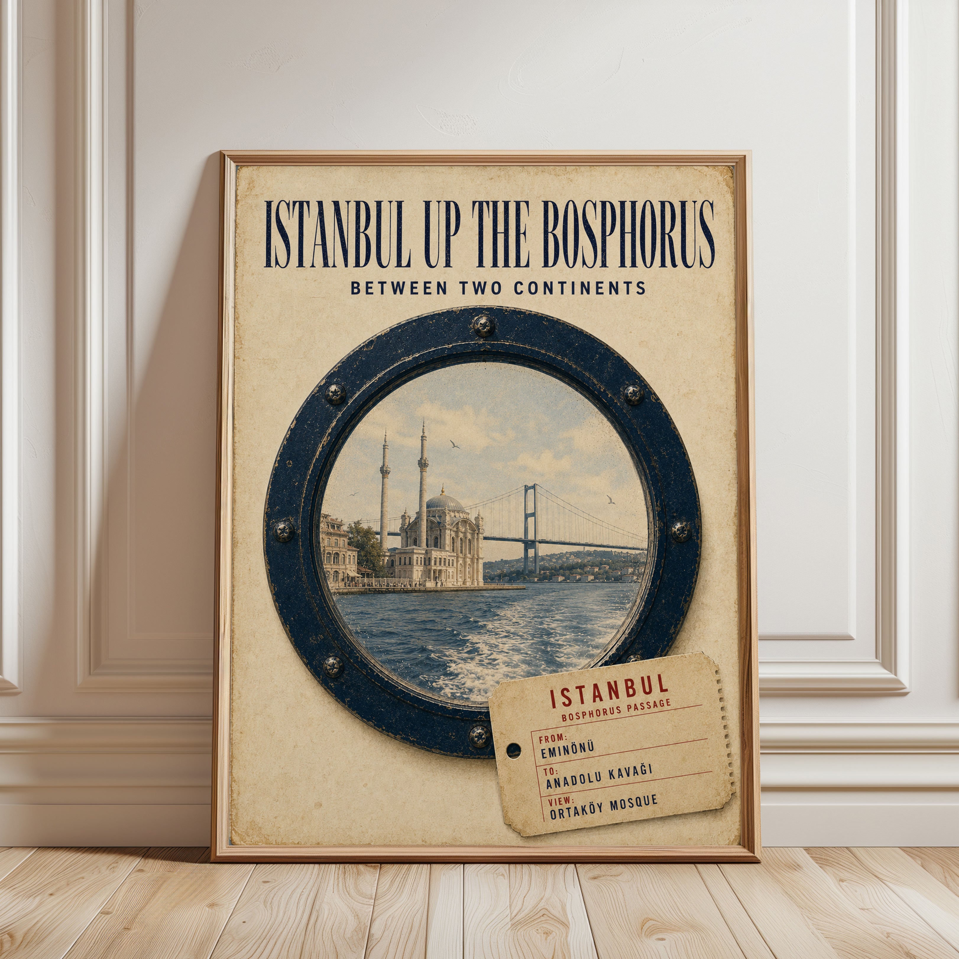 Istanbul Travel Poster – Bosphorus Wall Art - framed detail