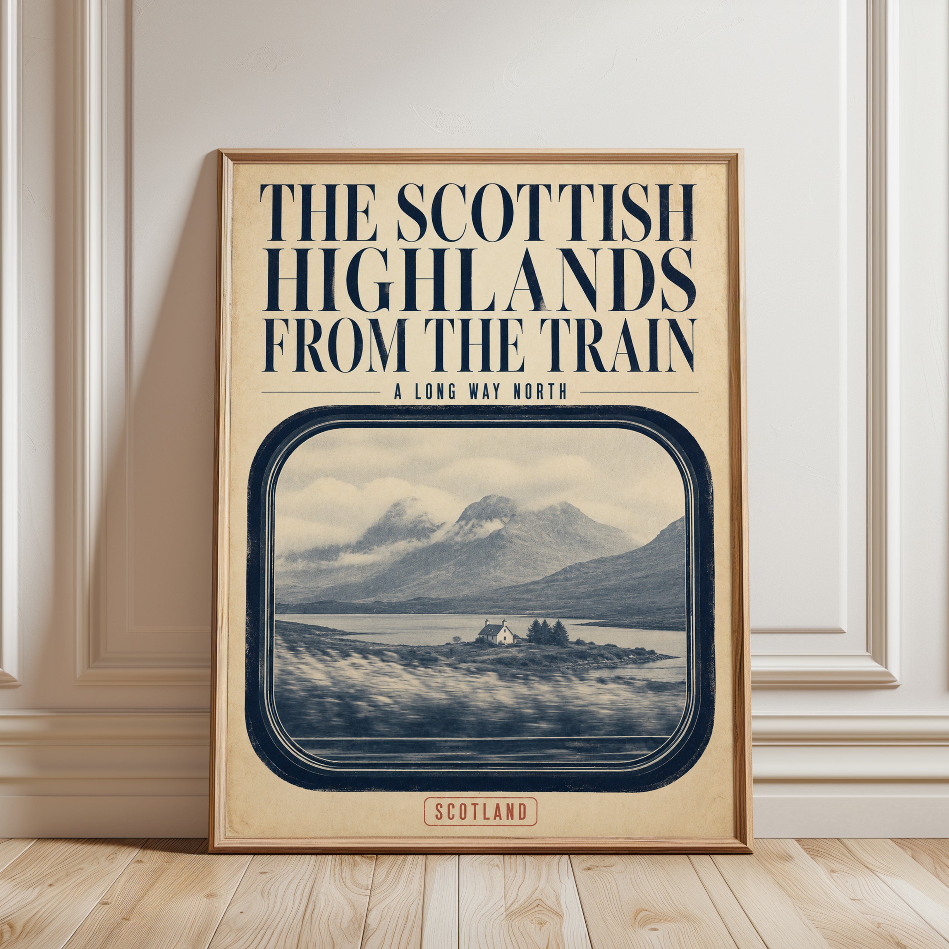 Scottish Highlands Train Window Poster: Vintage Travel Art Print - framed detail