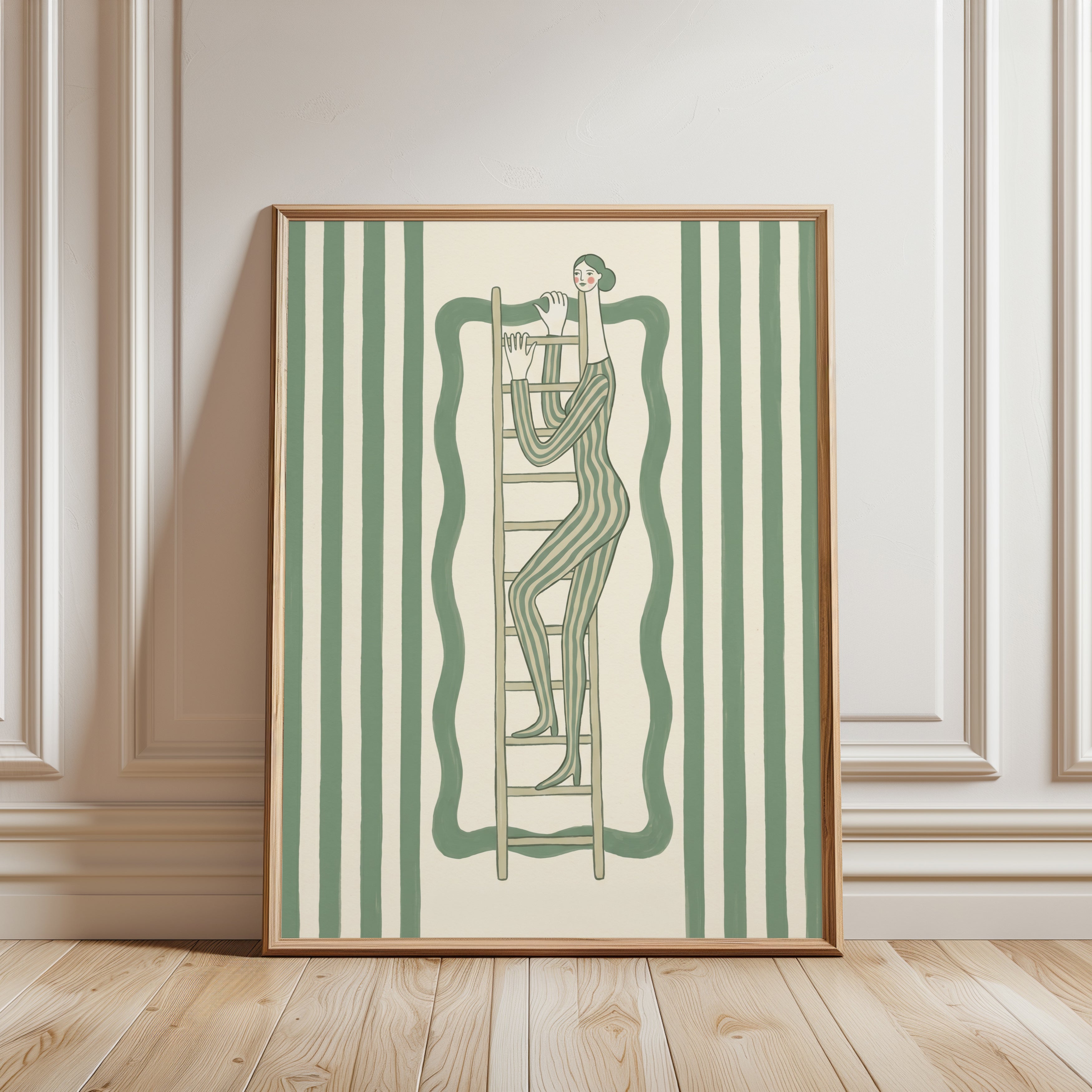 Woman on Ladder Art Print: Mid Century Modern - framed detail