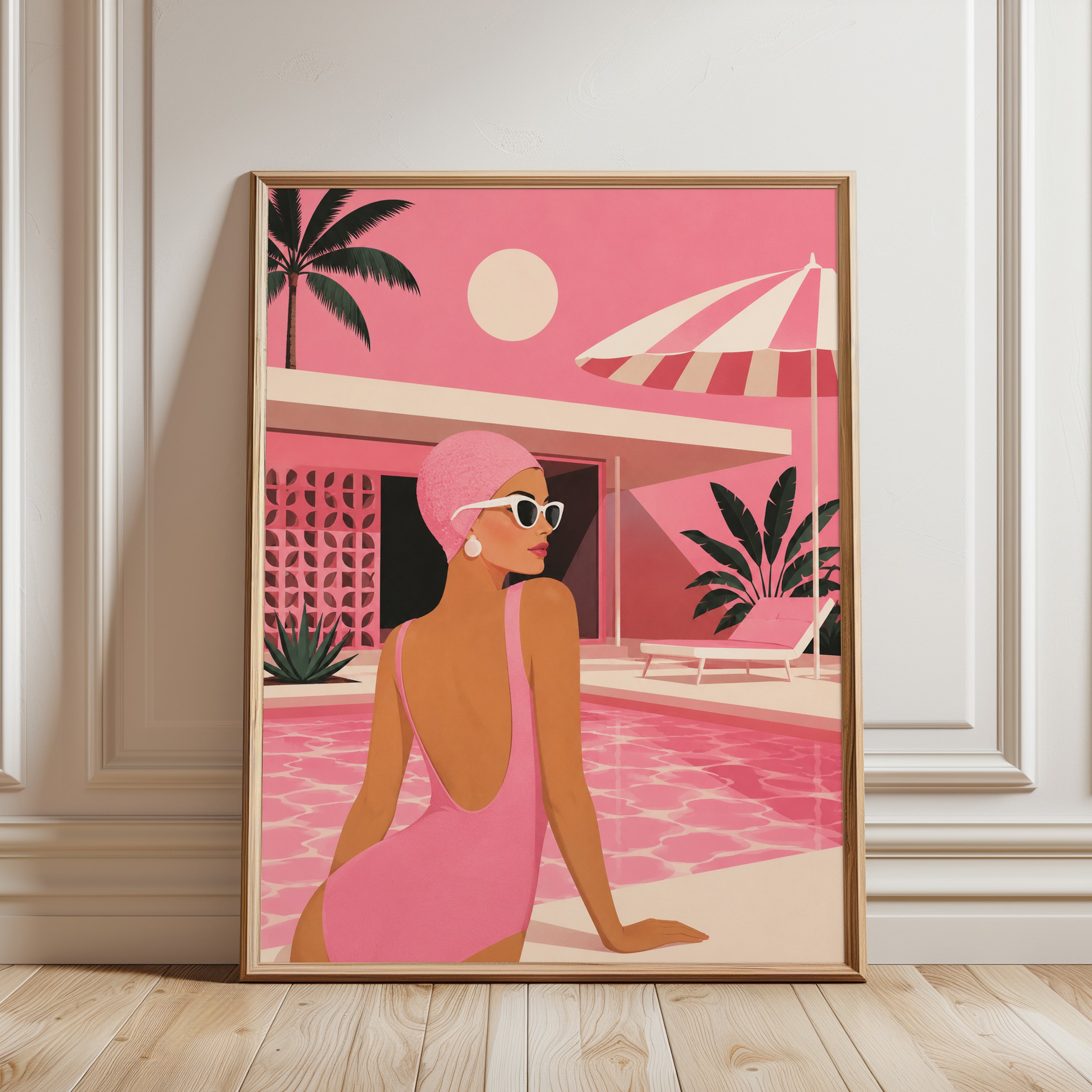 Poolside Wall Art – Mid Century Modern Print - framed detail