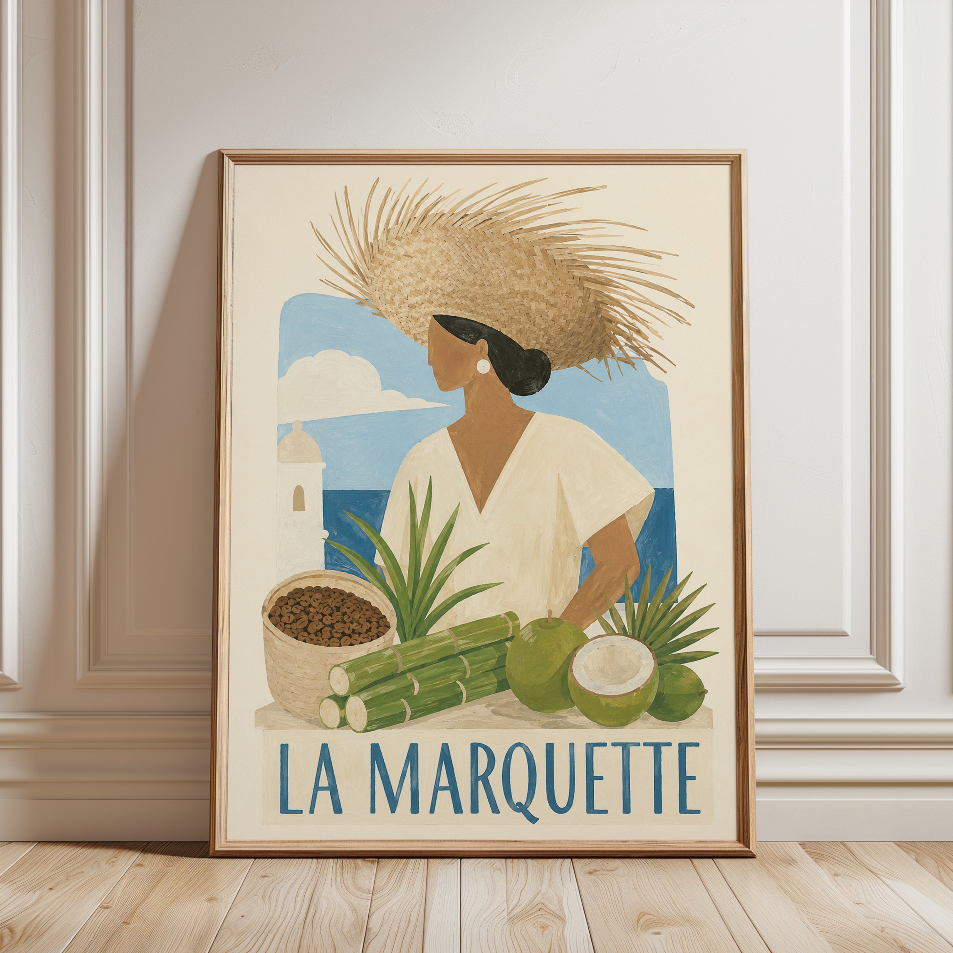 La Marquette Tropical Portrait: Vintage Travel Poster Art Print - framed detail