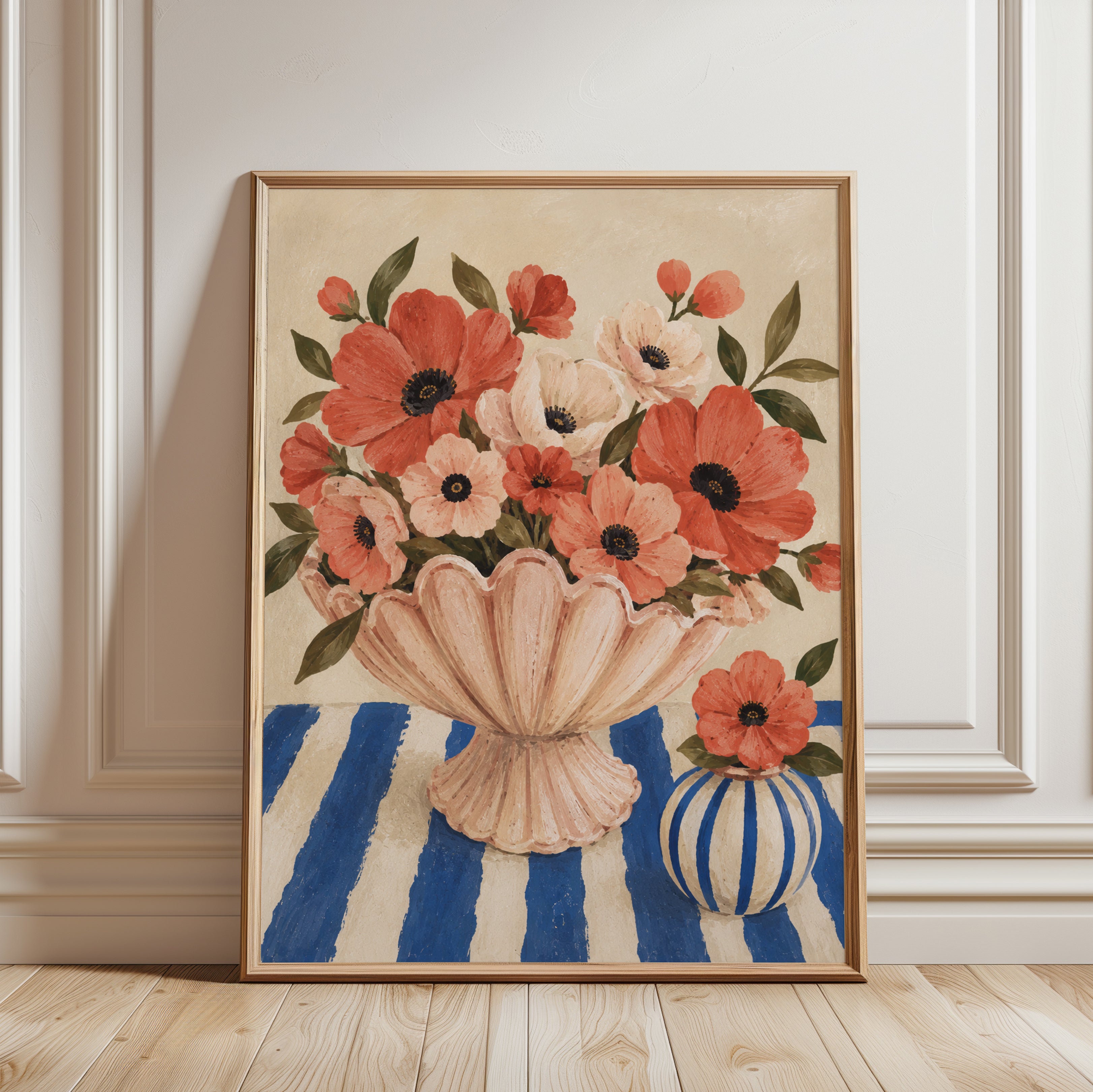 Floral Vase Print – Vintage Botanical Wall Art - framed detail