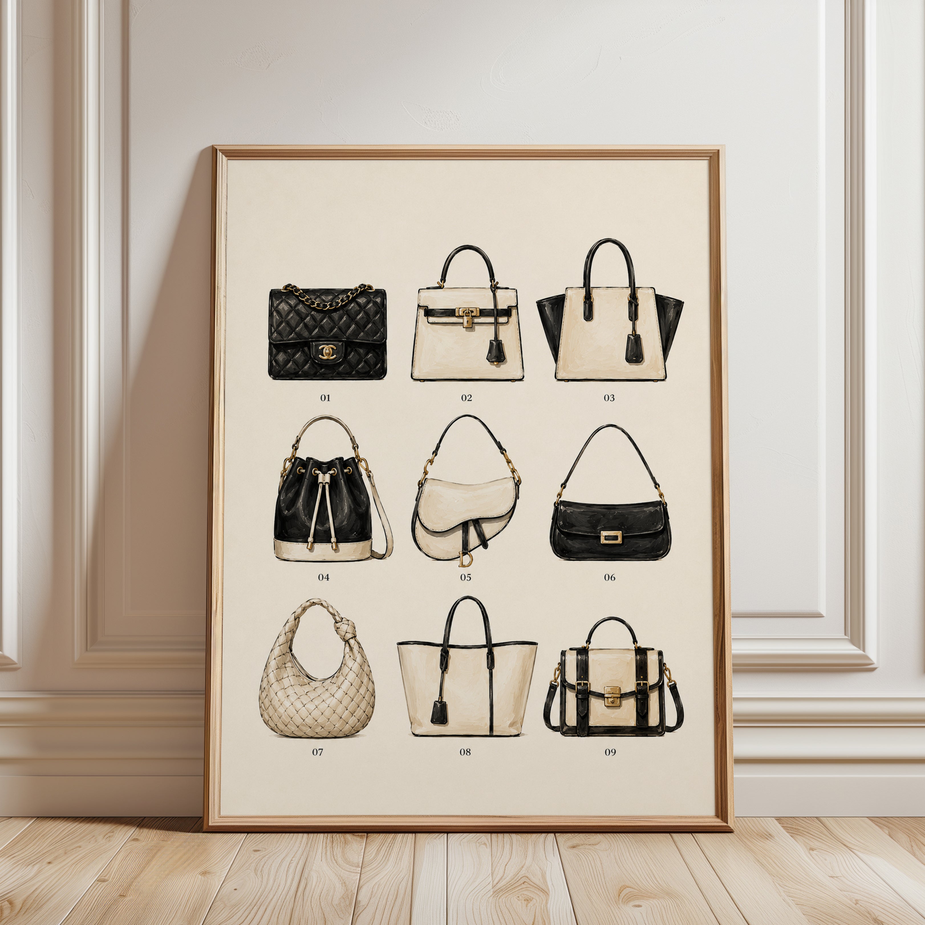 Fashion Handbag Wall Art – Designer Bag Print - framed detail