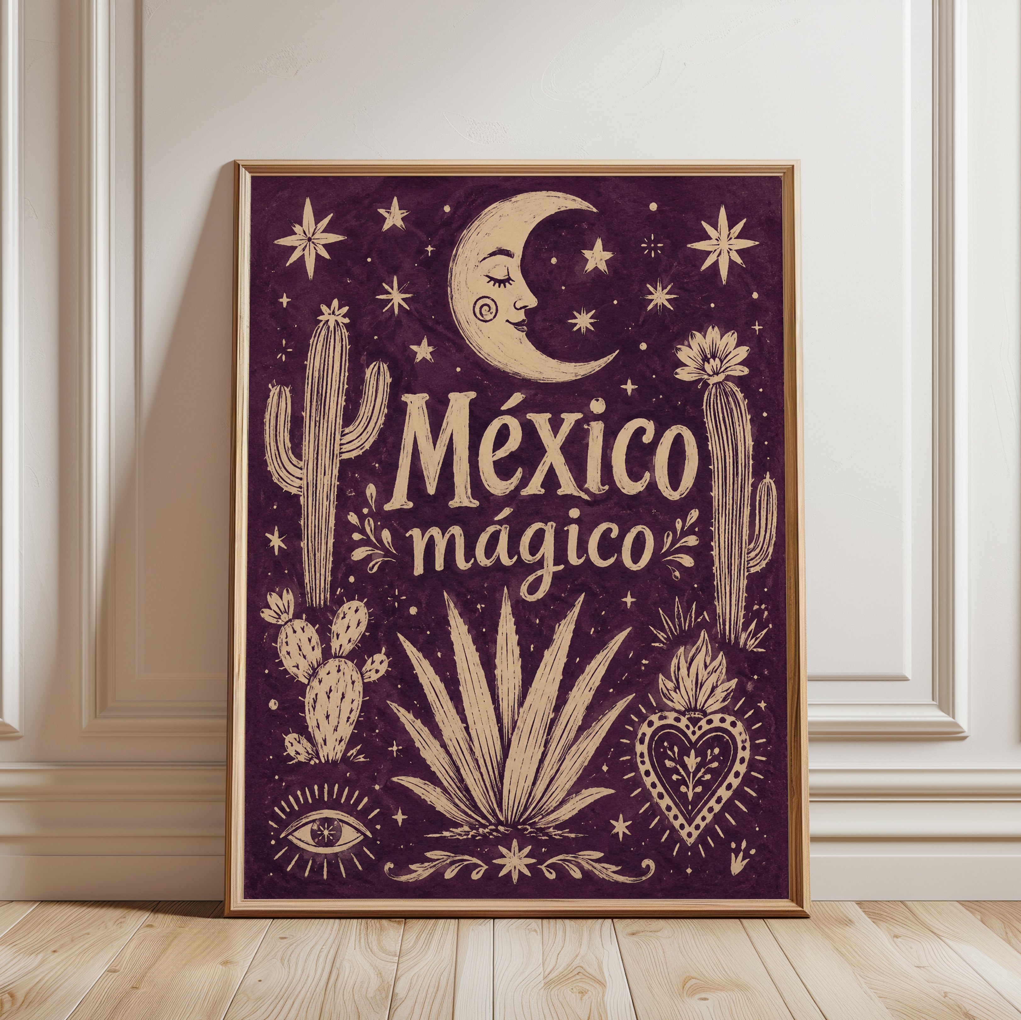Mexican Folk Art Print – Mexico Travel Poster - framed detail