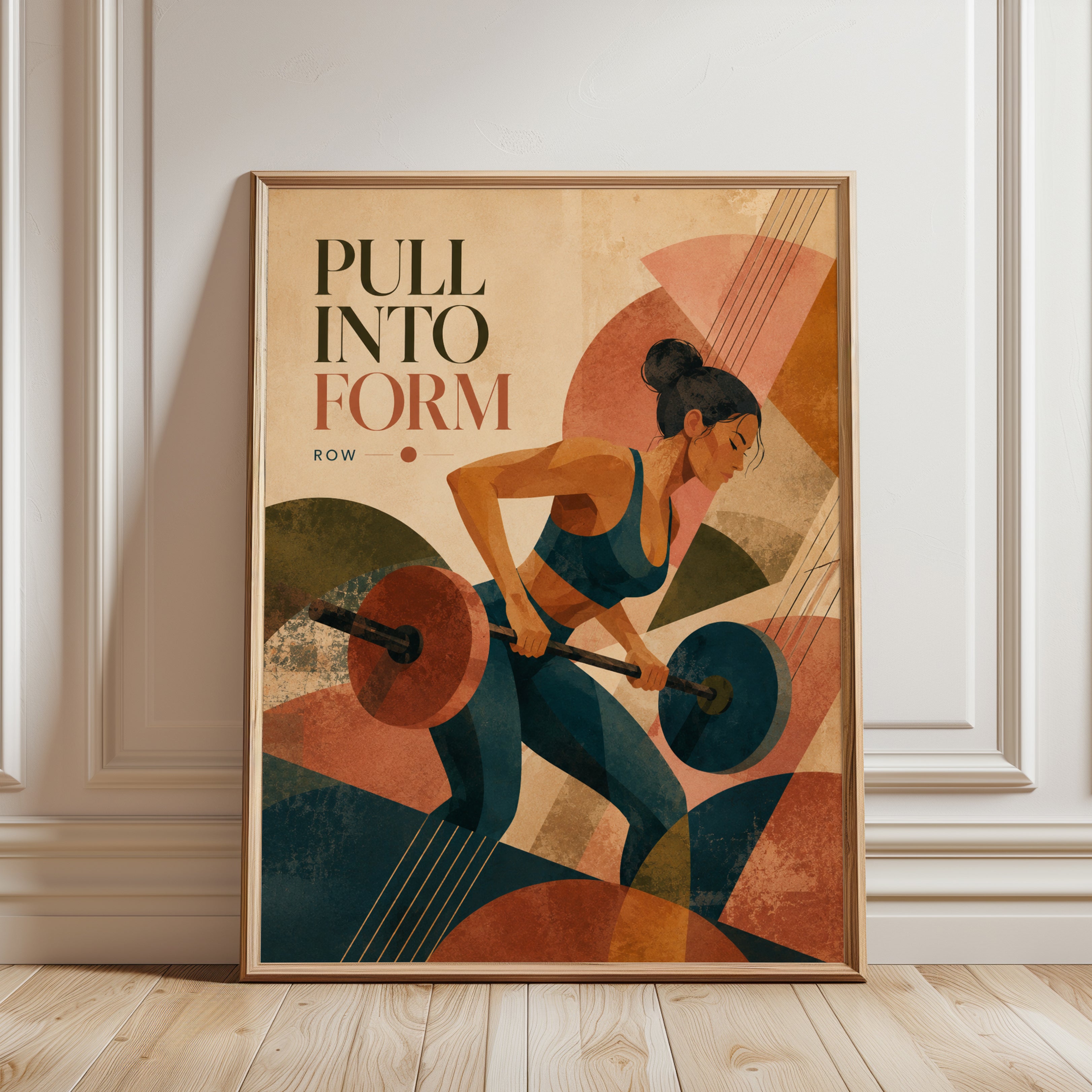 Weightlifting Fitness Poster: Art Deco Athletic Wall Art - framed detail