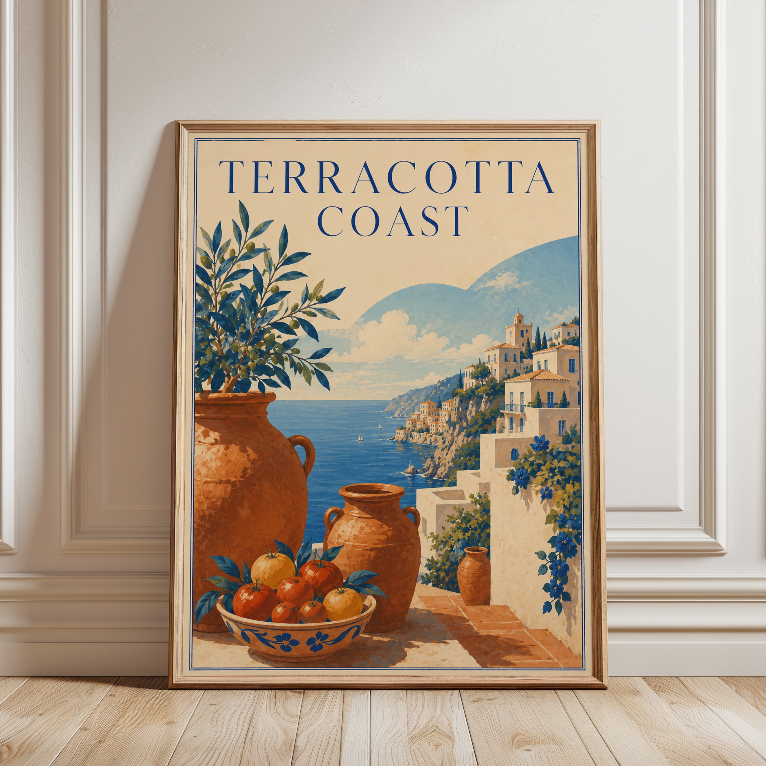 Italian Coastal Print: Vintage Travel Poster (Mediterranean Style) - framed detail